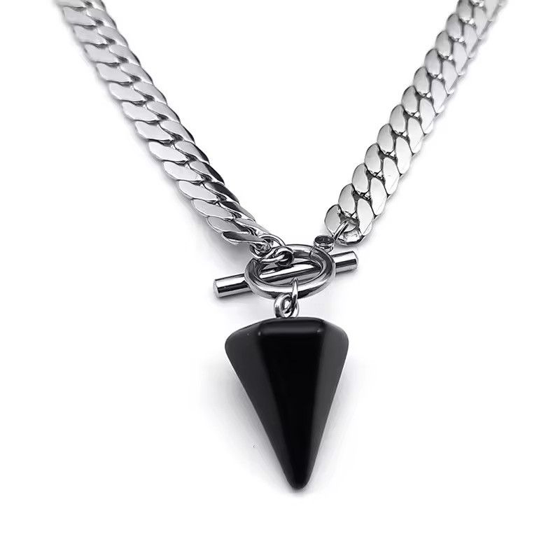Jewelry Obsidian Reiki Pendulum Cone Pendant Chain Necklaces Size ONE SIZE - 3 Thumbnail