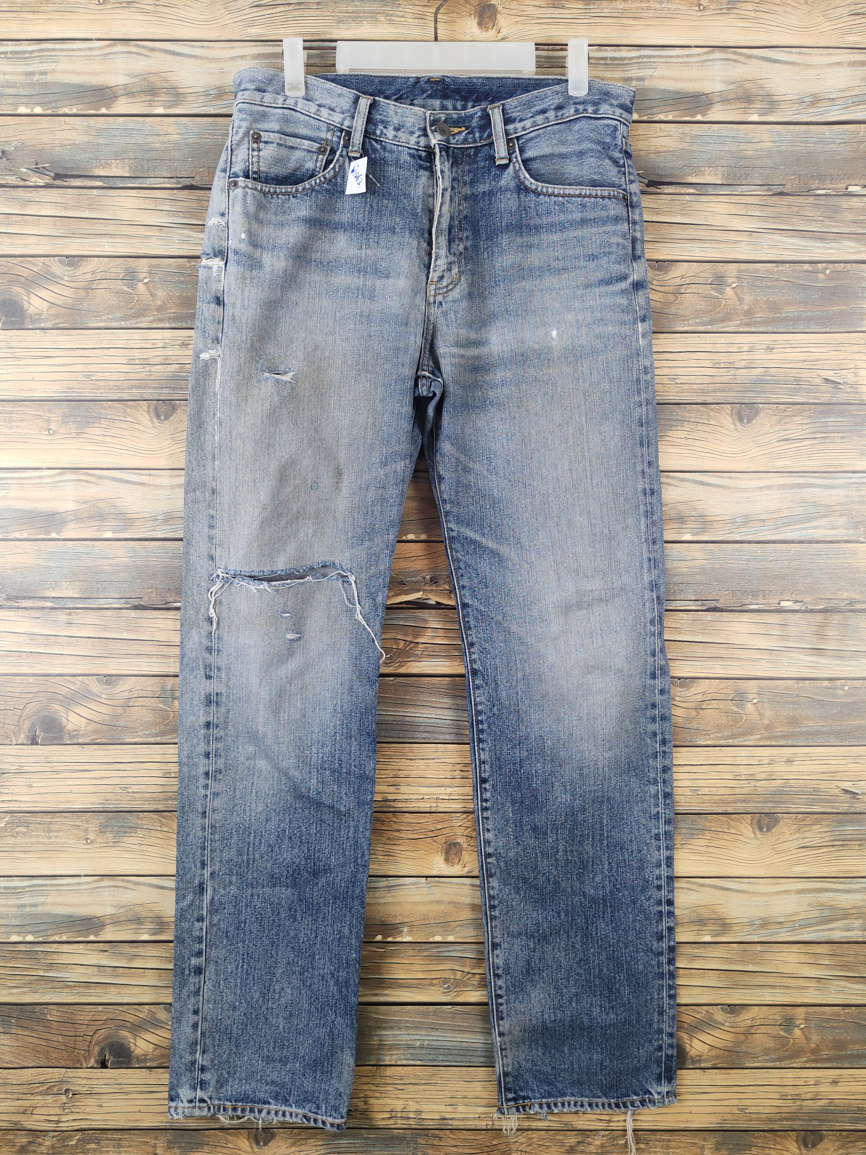 Japanese Brand Uniqlo Blue Distressed Ripped Jeans #W1863 Size US 32 / EU 48 - 1 Thumbnail