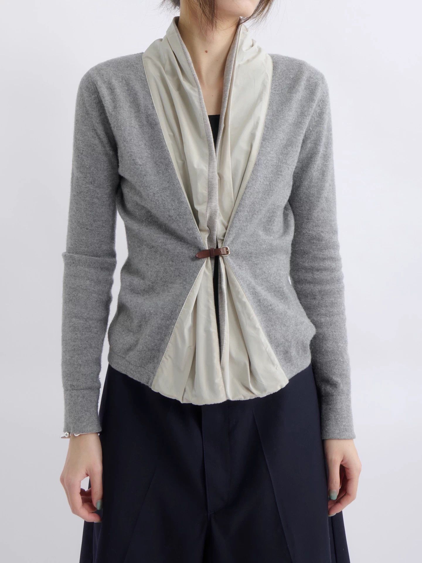 Fabiana Filippi Fabiana Filippi Gray Paneled Wool Knit Cardigan Size XS / US 0-2 / IT 36-38 - 2 Thumbnail
