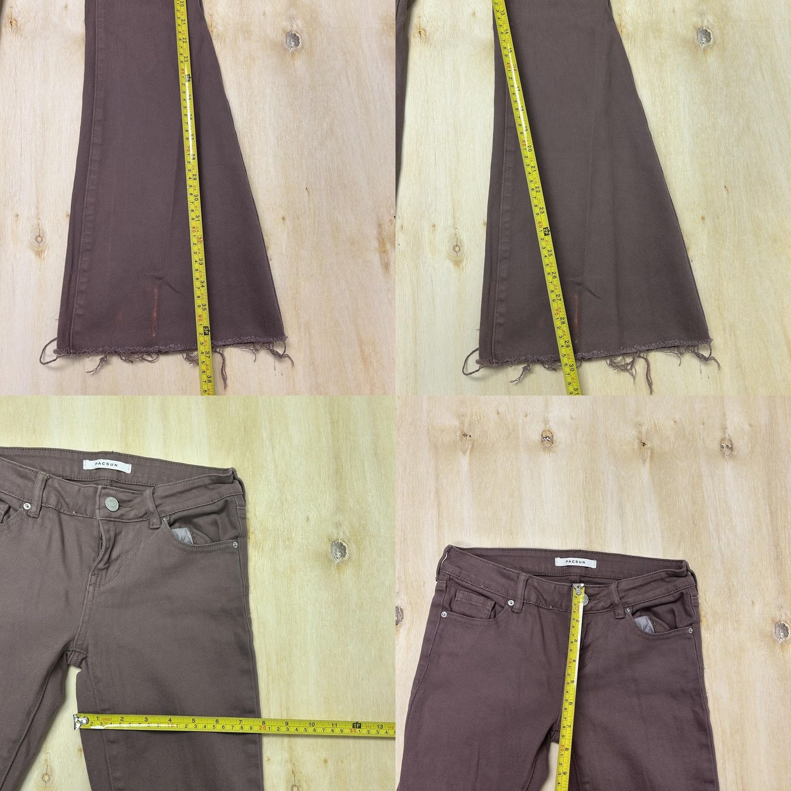 Pacsun PacSun Womens Slim Flare Jeans 23 Medium Wash Brown Distressed Fringe Denim Size 40" / US 18 - 8 Thumbnail