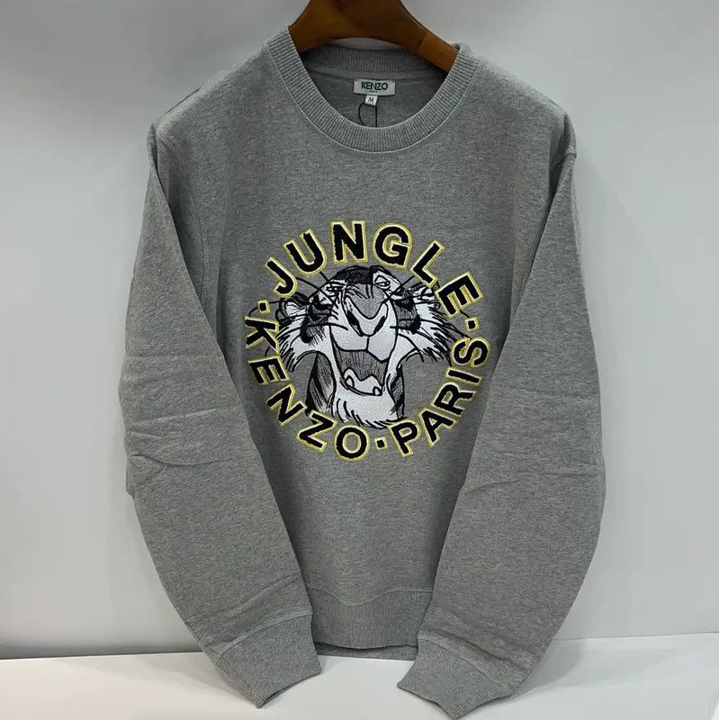KENZO Gray Cotton Tiger Head Long Sleeve Top 0089