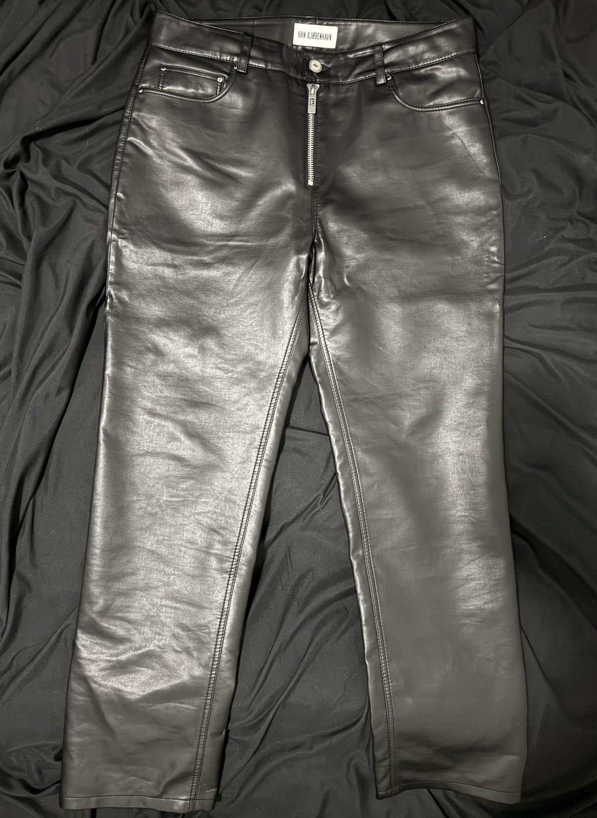Han Kjobenhavn Black Tapered Zip Faux-Leather Pants Size US 34 / EU 50 - 1 Thumbnail