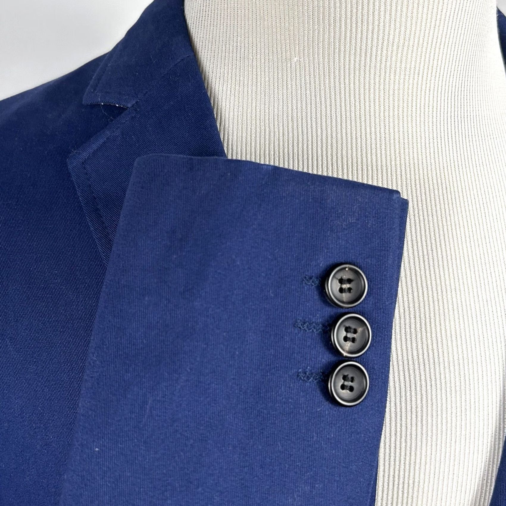 Vintage Combatant Gentlemen Sport Coat Blue 44R Slim Fit Two-Button Vented 100% Cotton Jacket Mens Regular Notch Lapel Summer Formal Size US XS / EU 42 / 0 - 5 Thumbnail