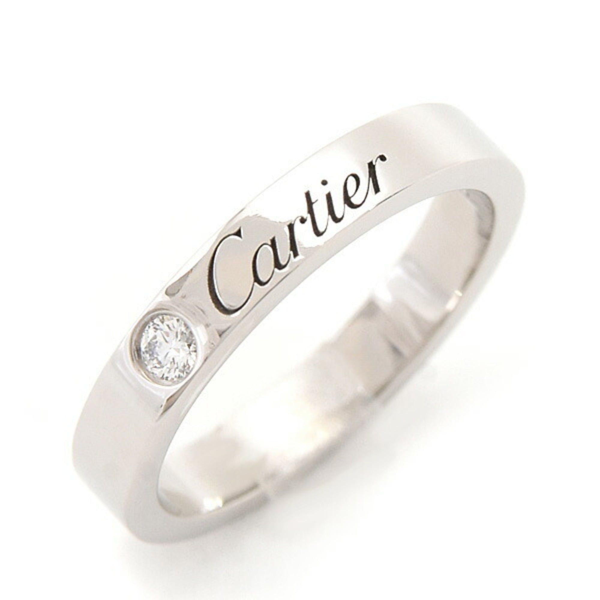 Cartier C De Women's Wedding Ring With Single Diamond, Size 46/6, Platinum Pt950