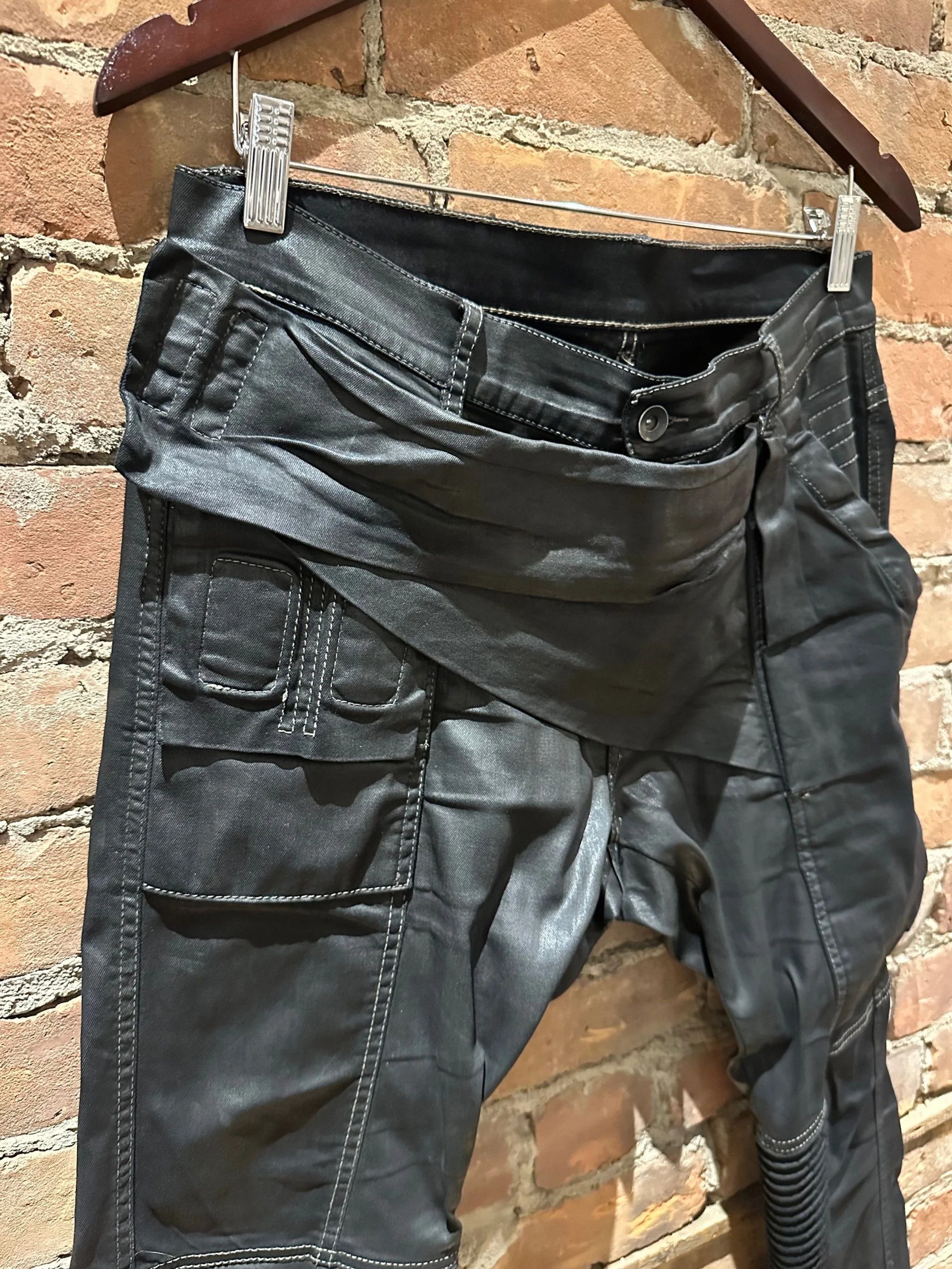 Rick Owens Drkshdw Rick Owens DRKSHDW Waxed Memphis Moto Pants (DU15F5356-SBW) Size US 32 / EU 48 - 3 Thumbnail