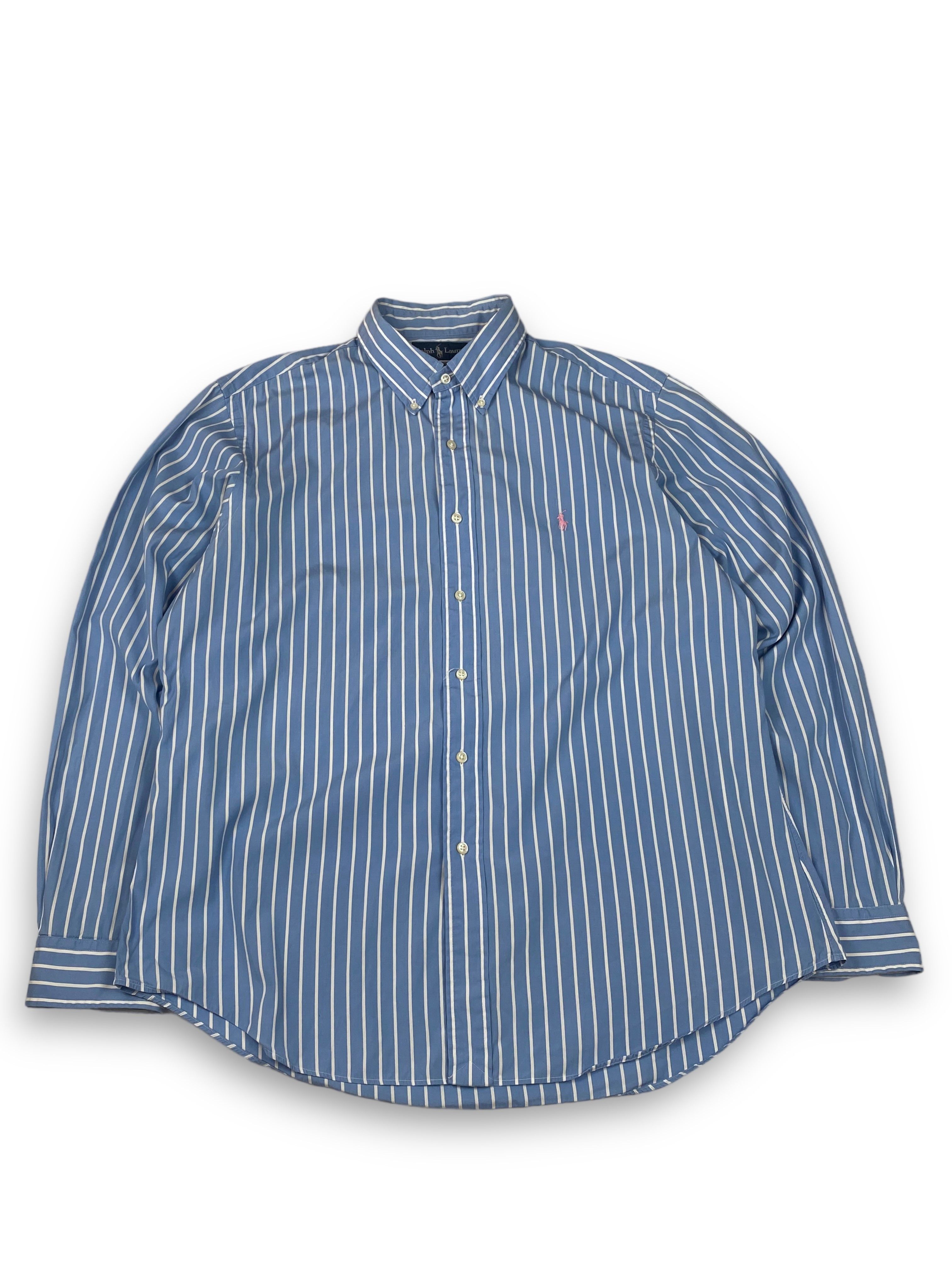 Pre-owned Ralph Lauren X Vintage 90's Vintage Ralph Laurent Striped Blue Button Up Shirt M669 In Blue Striped