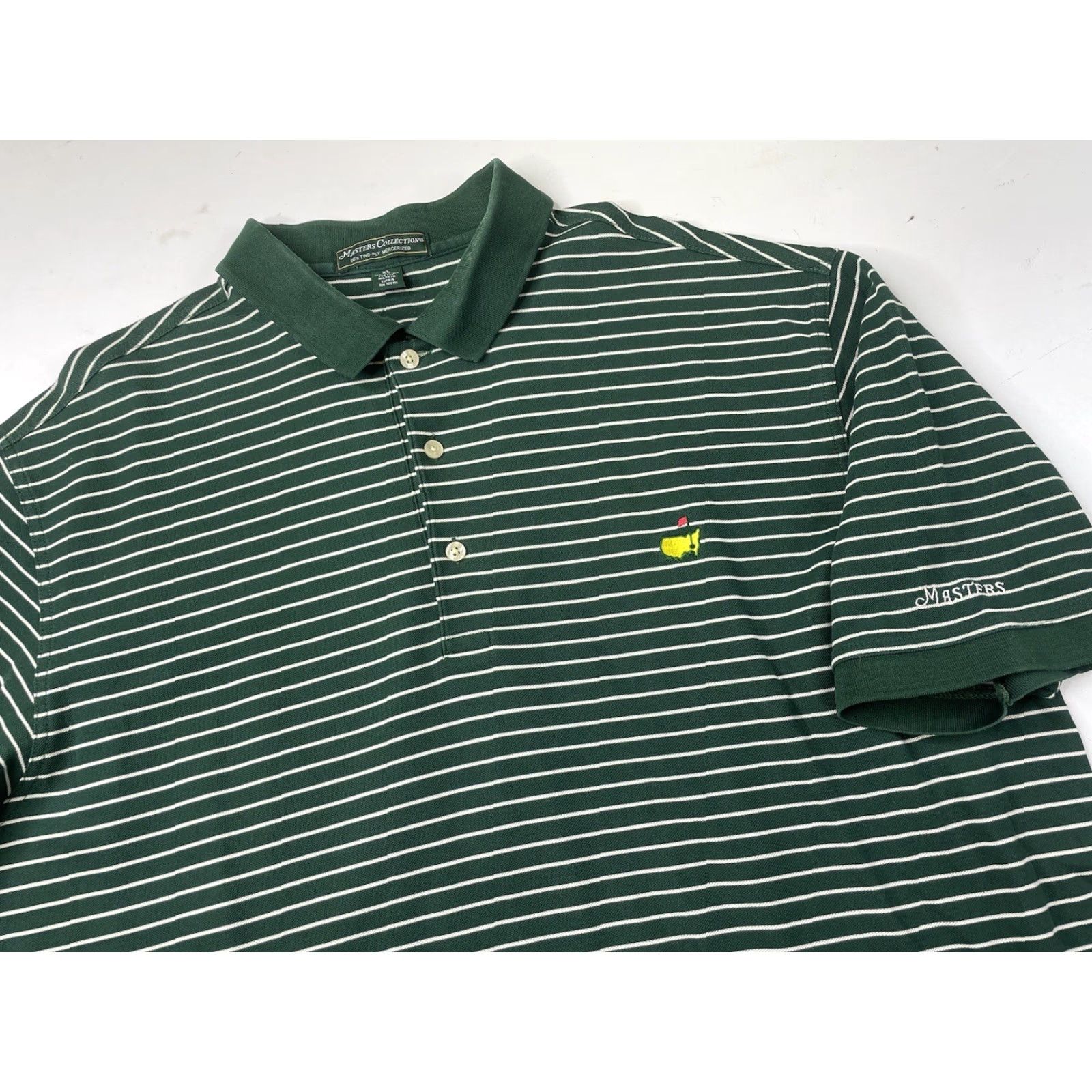 Vintage Masters Collection Polo Golf Striped Shirt Mens XL Green Regular Knit 100% Cotton Logo Short Sleeve Collared Spread Pattern Golf Size US XL / EU 56 / 4 - 2 Thumbnail