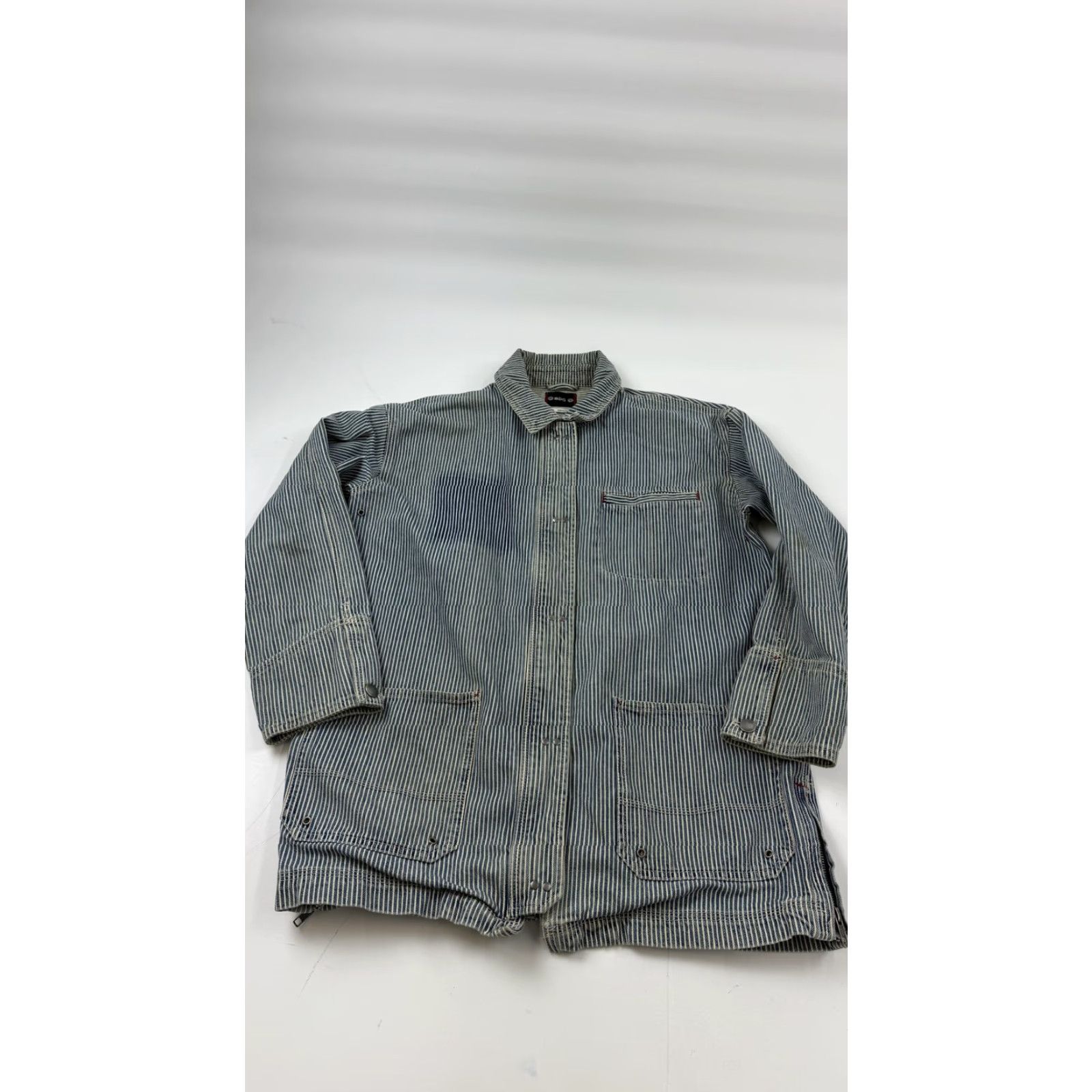 Bdg BDG Jacket Womens Large Blue Stripe Denim Chore Workwear Zip Pockets Cotton Size L / US 10 / IT 46 - 2 Thumbnail