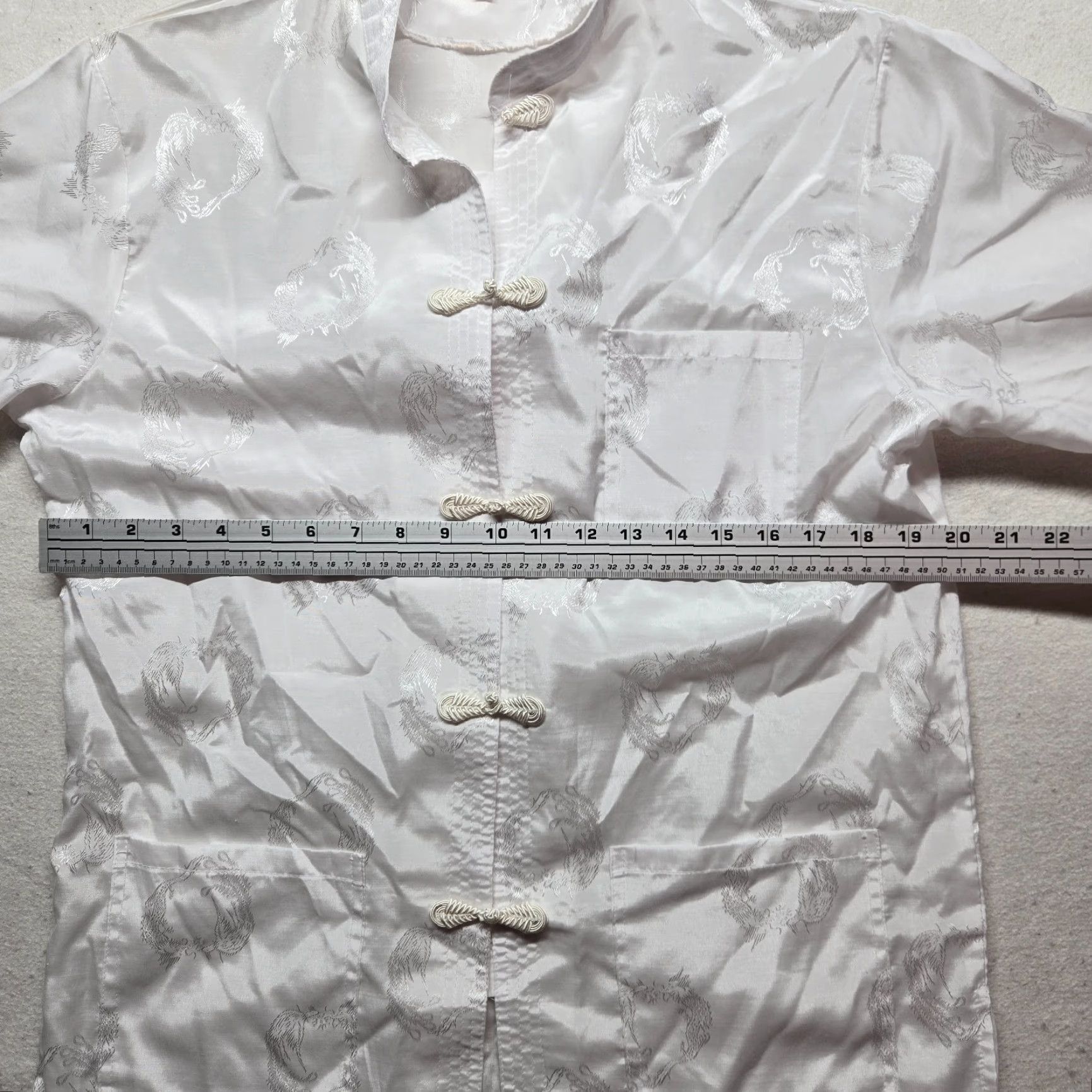 Vintage Pocket Shirt Adult L White Embroidered Crane 3 Pocket Short Sleeve Knit Crew Neck Hook & Loop Unisex Size US L / EU 52-54 / 3 - 4 Thumbnail