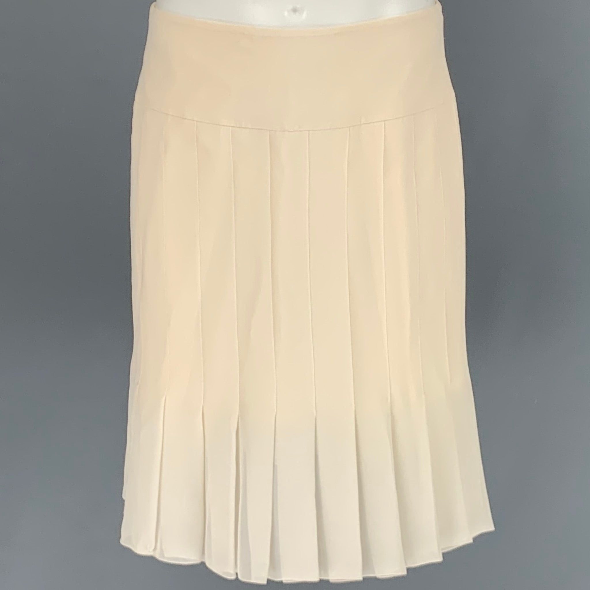 image of Chanel Cream Silk Pleated Skirt, Women's (Size 30)