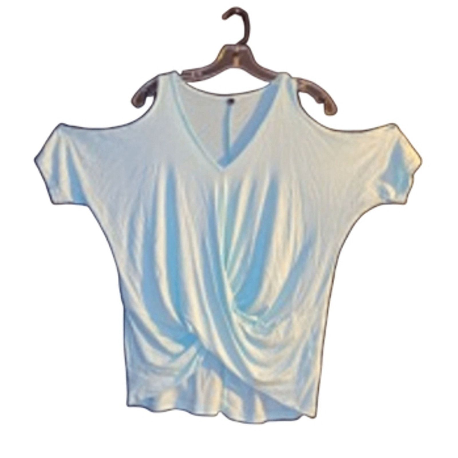 Other Summer Cold Shoulder Aqua Blue Draped Blouse Medium Size M / US 6-8 / IT 42-44 - 2 Thumbnail