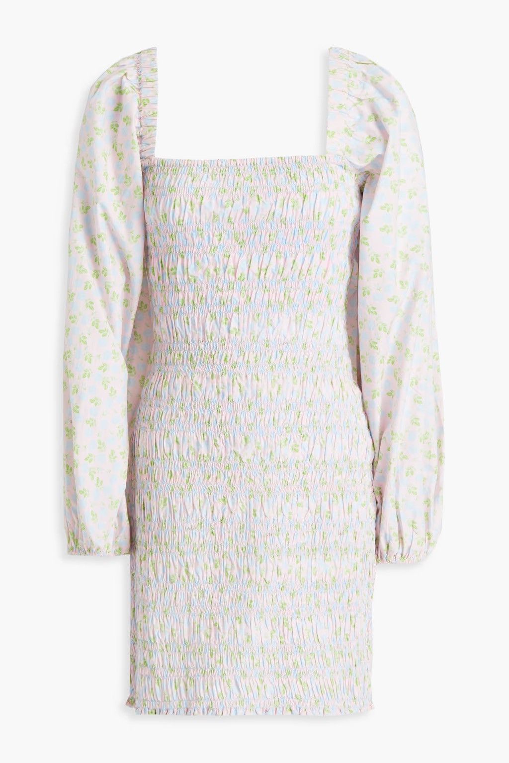 Ganni GANNI Shirred floral-print cotton mini dress Pastel pink Size L / US 10 / IT 46 - 5 Thumbnail