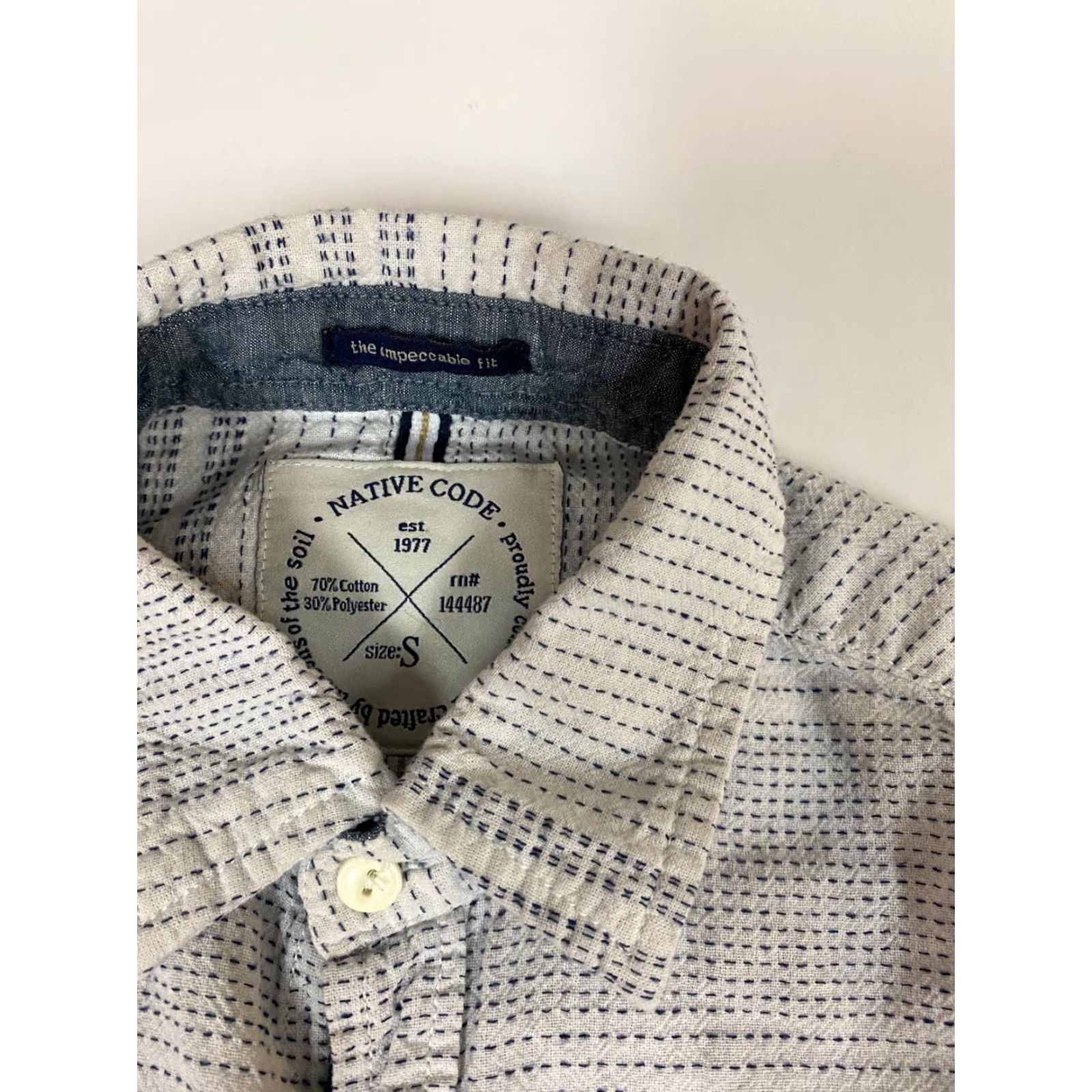 Native Native Code Mens Shirt Small White Button-Down Slim Fit Nylon Knit Long Sleeve Button-Up Collared Size US S / EU 44-46 / 1 - 4 Thumbnail