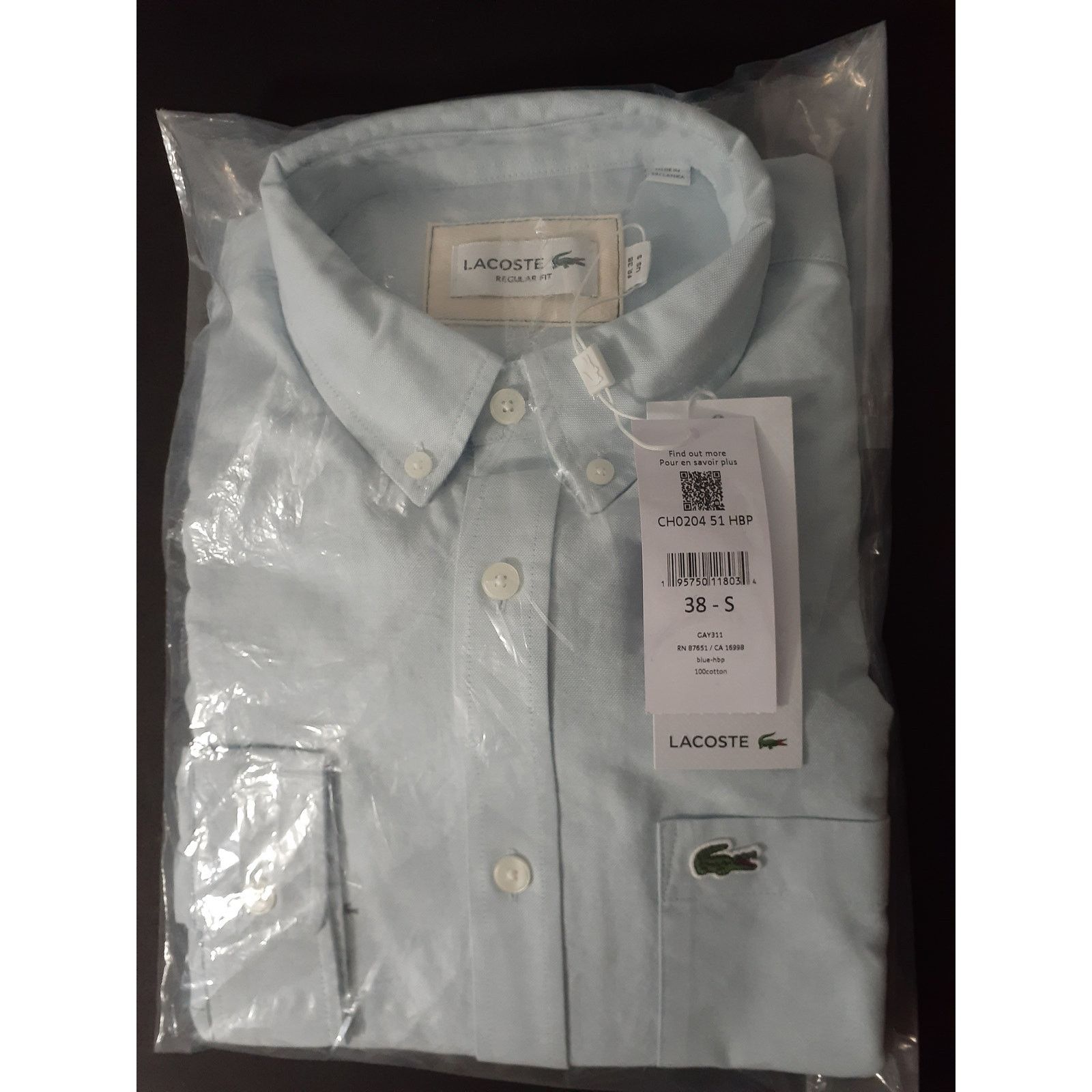 Lacoste Lacoste Mens Buttoned Collar Oxford Cotton Shirt Small Blue Size US S / EU 44-46 / 1 - 2 Thumbnail