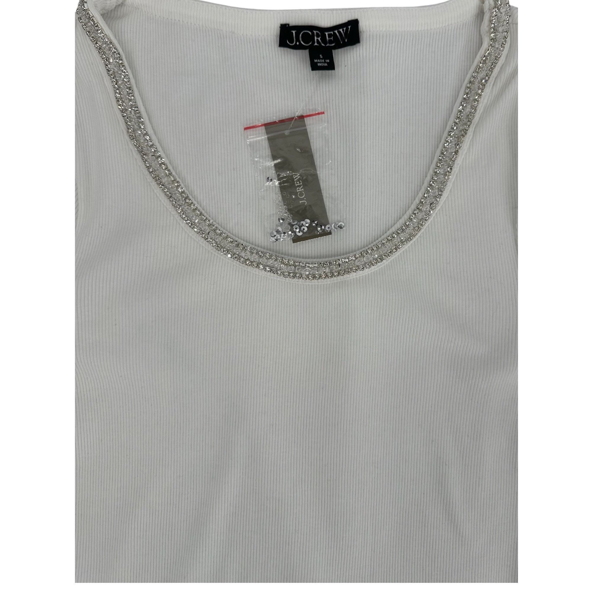 J.Crew J.Crew Polished Glam Rhinestone Neckline Top Small White Rib Size S / US 4 / IT 40 - 6 Thumbnail