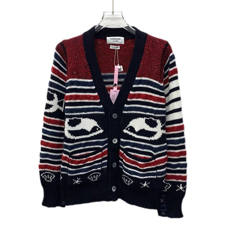 Thom Browne Thom browne Color-blocked striped inlaid cotton V-neck sing Size US S / EU 44-46 / 1 - 1 Thumbnail