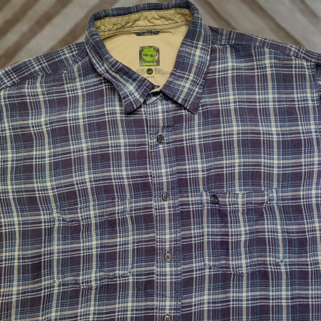 Timberland Timberland Button-Up Shirt LINEN Blue Plaid Short Sleeve Men L Size US L / EU 52-54 / 3 - 1 Thumbnail