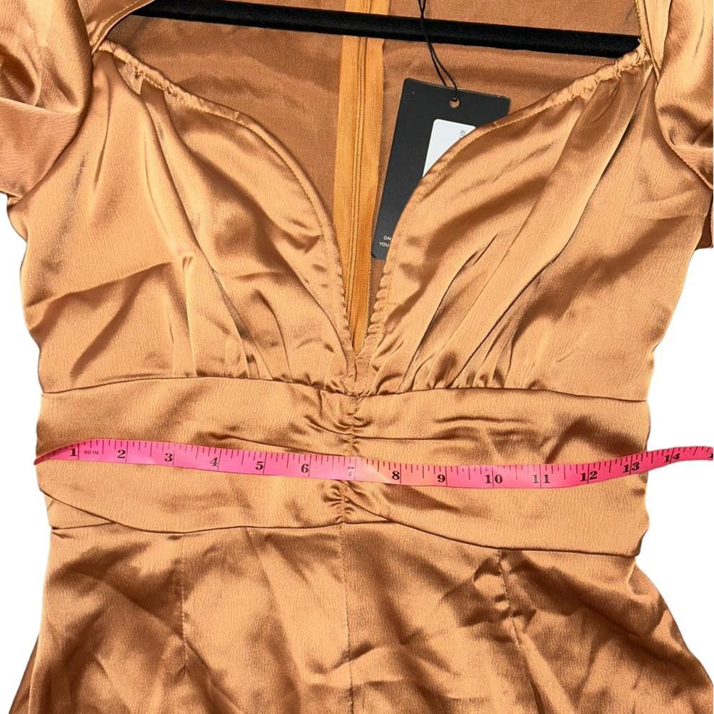Designer PrettyLittleThing NWT Chocolate Satin Flare Leg Jumpsuit 4 Size 27" / US 4 / IT 40 - 7 Thumbnail