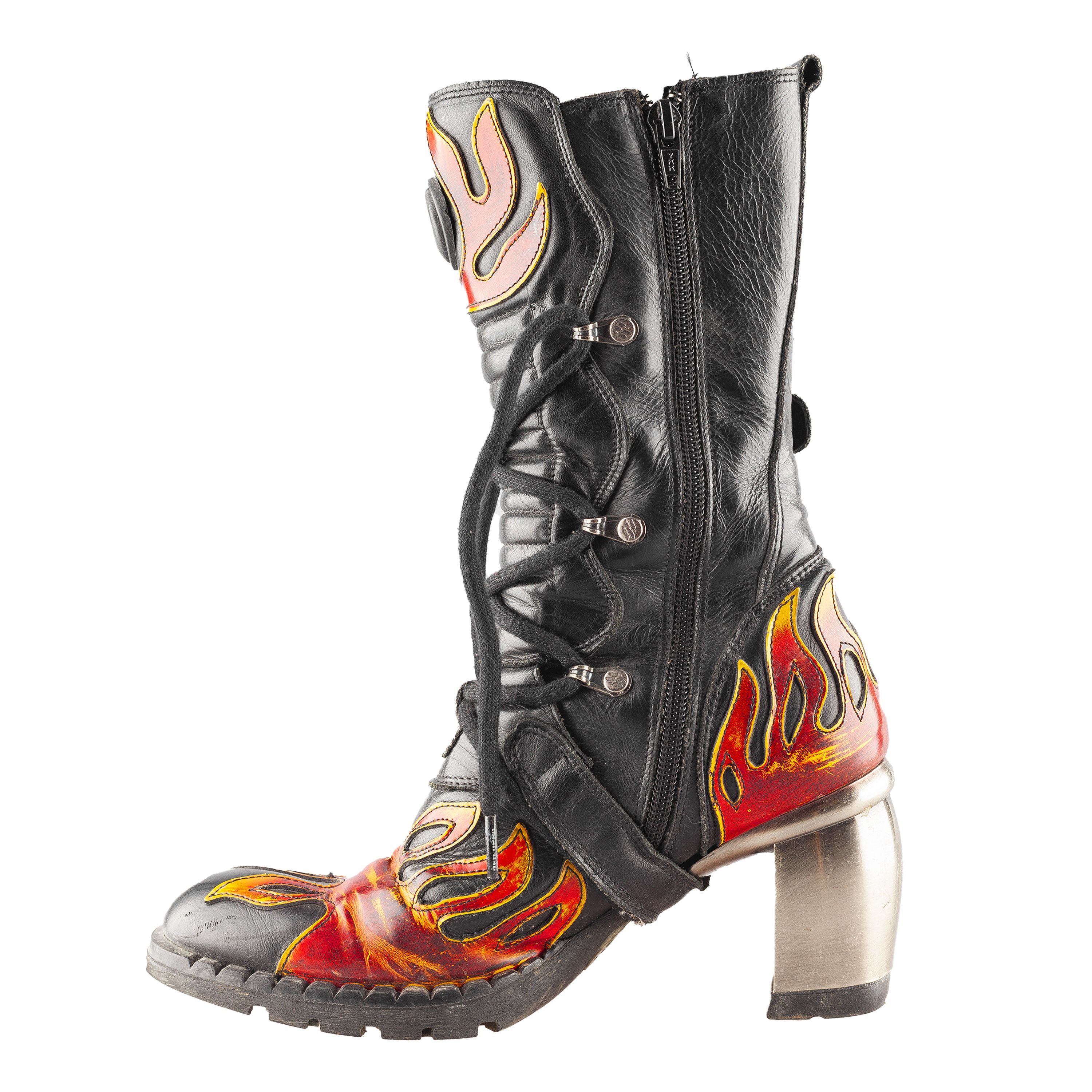 New Rock New Rock Flames Biker Heel Platform Mid Calf Boots (36 EU) Size US 5 / IT 35 - 3 Thumbnail