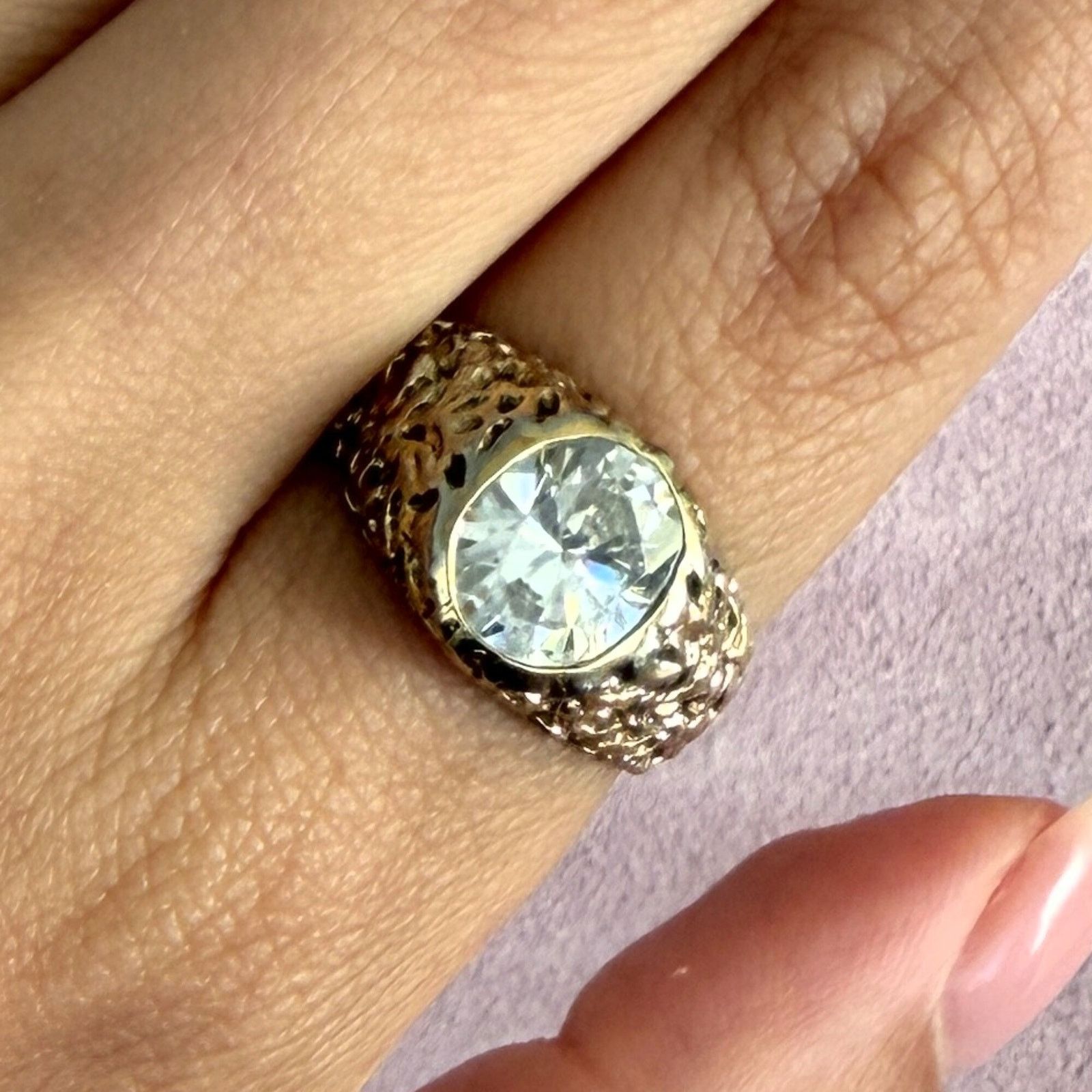 Sterling Silver sterling silver vintage gold tone textured cz ring size 8.75 Size ONE SIZE - 1 Thumbnail