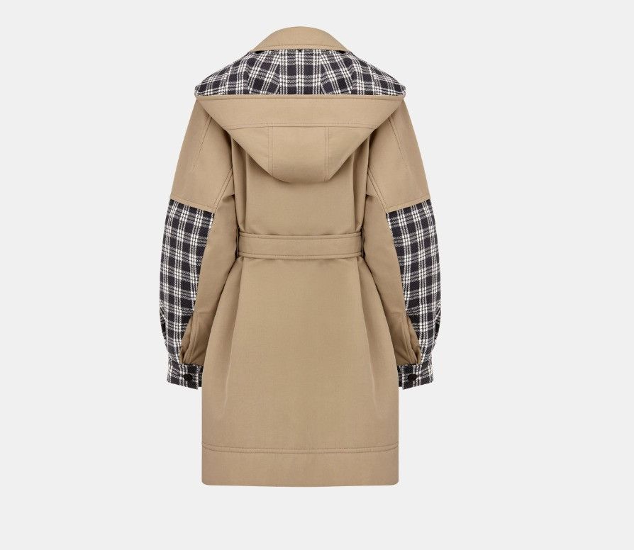 image of Dior O1W1Db10224 Hooded Coat With Belt In Black & White in White/Black, Women's (Size Small)