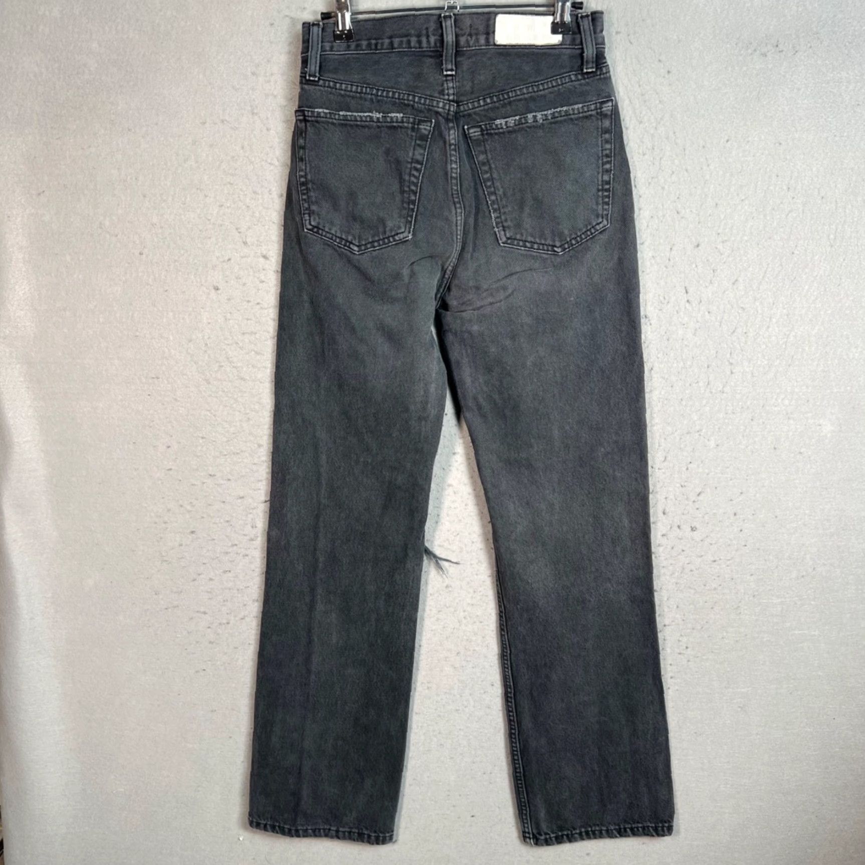 RE/DONE Re/Done Jeans Womens Size 25 High-Waisted Distressed Washed Black Straight-Leg Denim Jeans Size 42" / US 20 - 2 Thumbnail