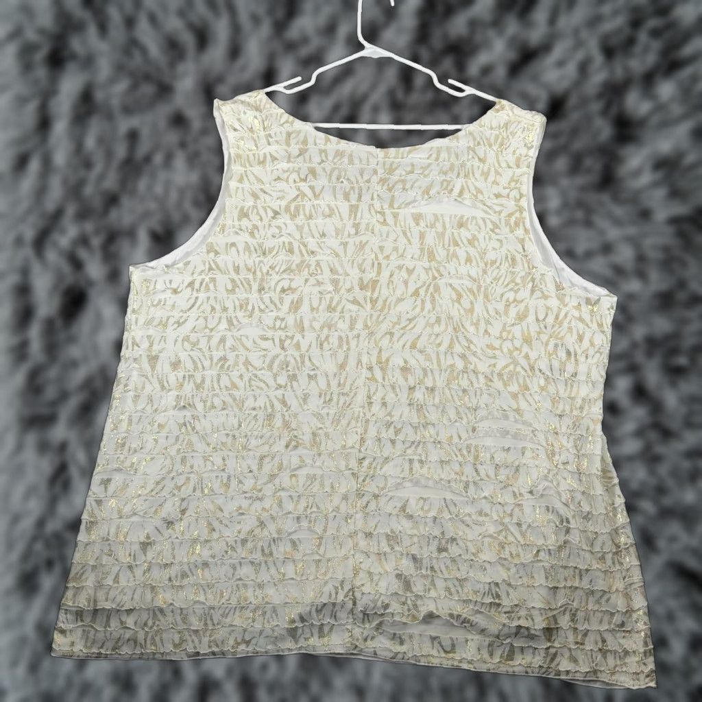 Vintage Catherines Top 3X Plus Sleeveless Tank Shiny Gold Fairycore Ruffles 90s Y2K Ivory Women Size XXL / US 16-18 / IT 52-54 - 1 Thumbnail