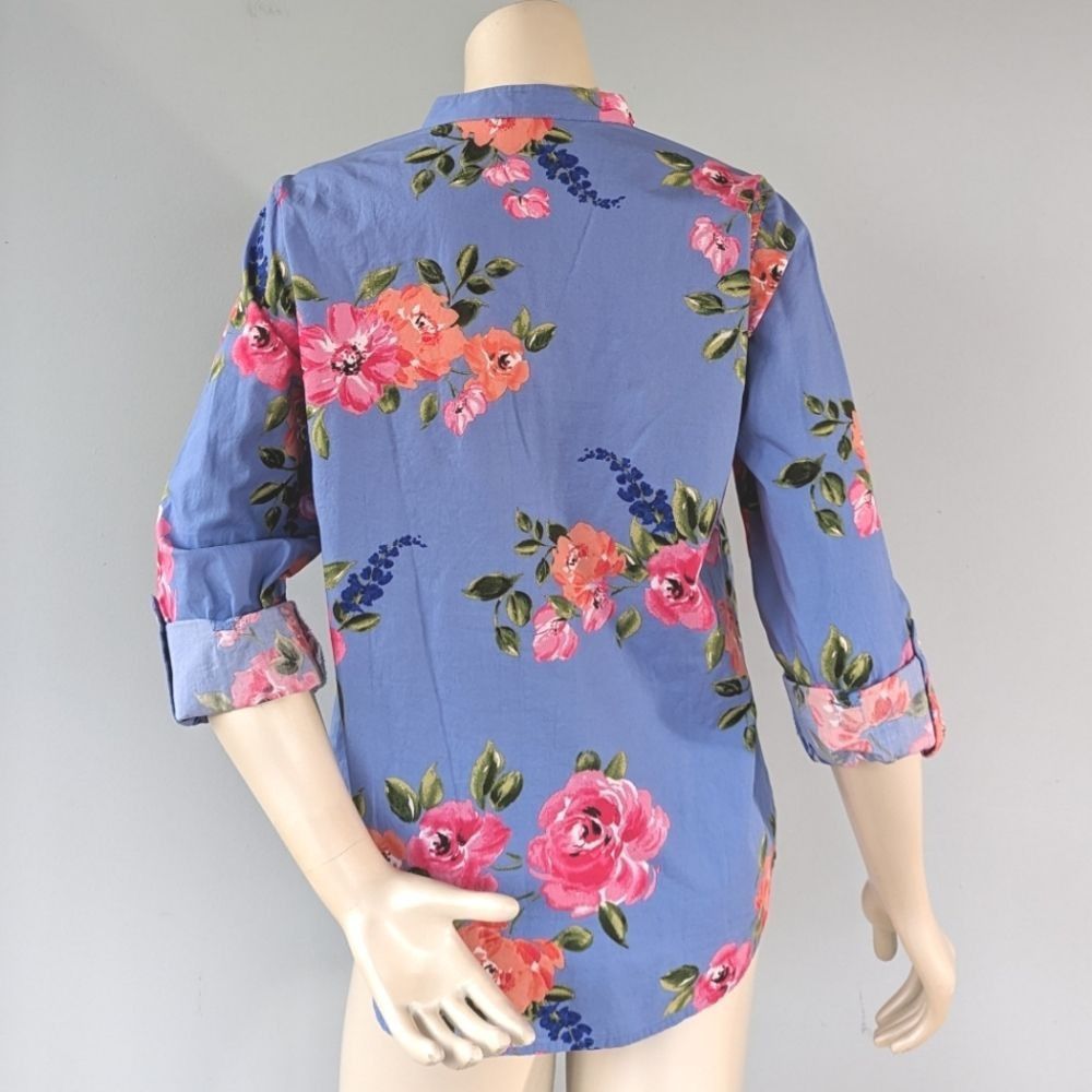 Talbots Talbots Womens Petite Blue Floral Adjustable Sleeve Top PL Size L / US 10 / IT 46 - 5 Thumbnail