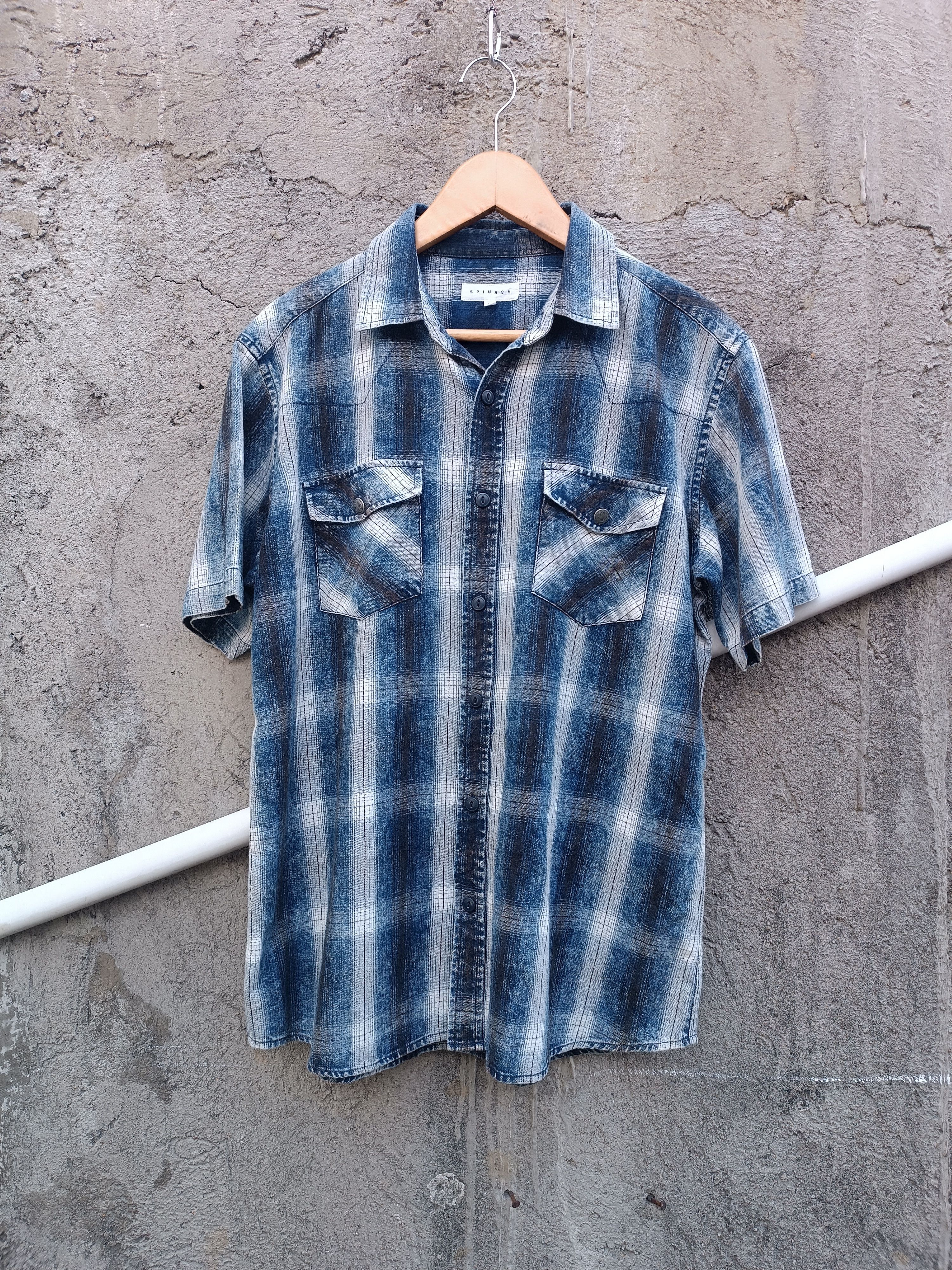 Japanese Brand Vintage Spinash Indigo Wash Check Western Style Size US L / EU 52-54 / 3 - 1 Thumbnail