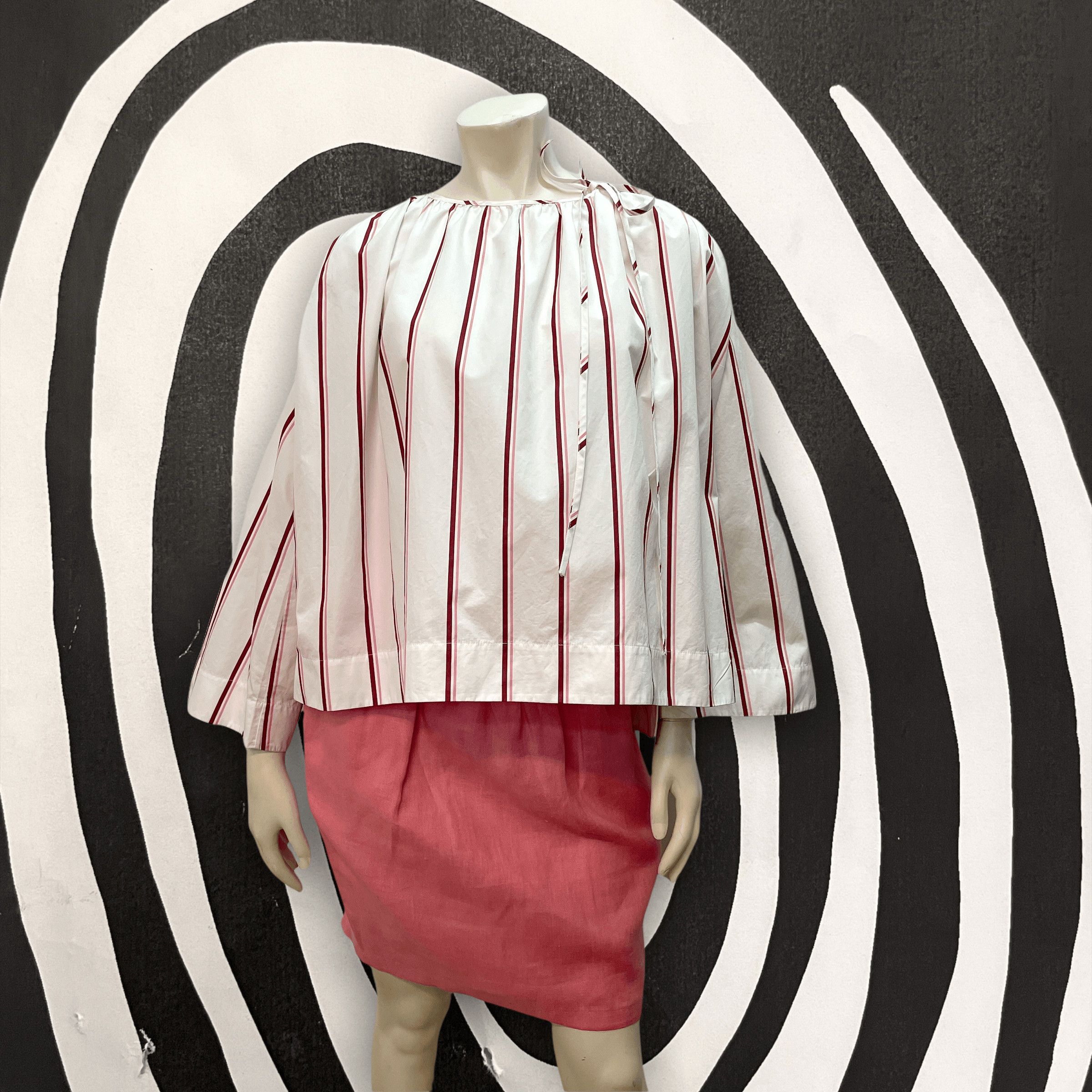Calvin Klein Raf Simons for Calvin Klein 205W34NYC Vintage Designer Made in Italy Striped Cotton Blouse Size M Size M / US 6-8 / IT 42-44 - 2 Thumbnail