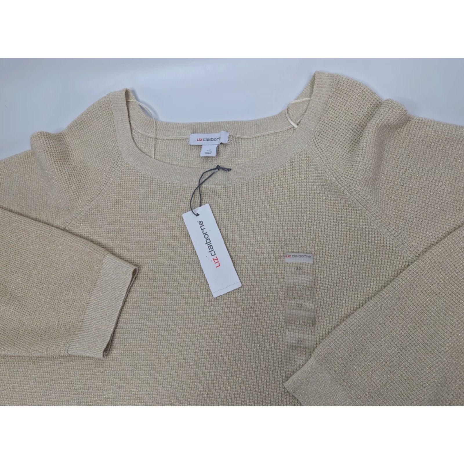 Liz Claiborne Liz Claiborne Women Plus Sweater 3X Beige Rayon Metallic Pullover Crew Neck Long Sleeve Knit Size XXL / US 16-18 / IT 52-54 - 2 Thumbnail