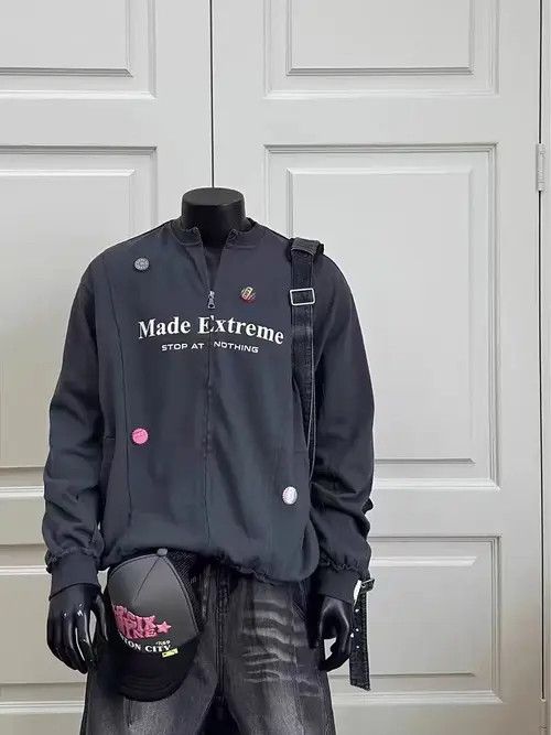 VIBE Vintage Street Punk Letter Print Badge Jacket Zipper Coat Size US XL / EU 56 / 4 - 1 Thumbnail