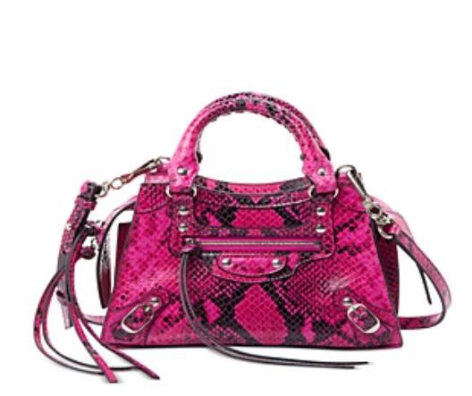 image of Balenciaga O1S1Rm0124 Neo Class City Mini Python Printed Calf As in Fuchsia/Black, Women's