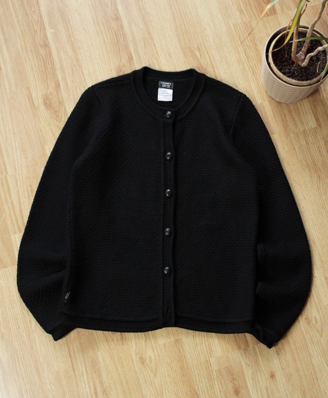 image of Chanel Uniform Wool Cardigan in Black, Women's (Size Small)