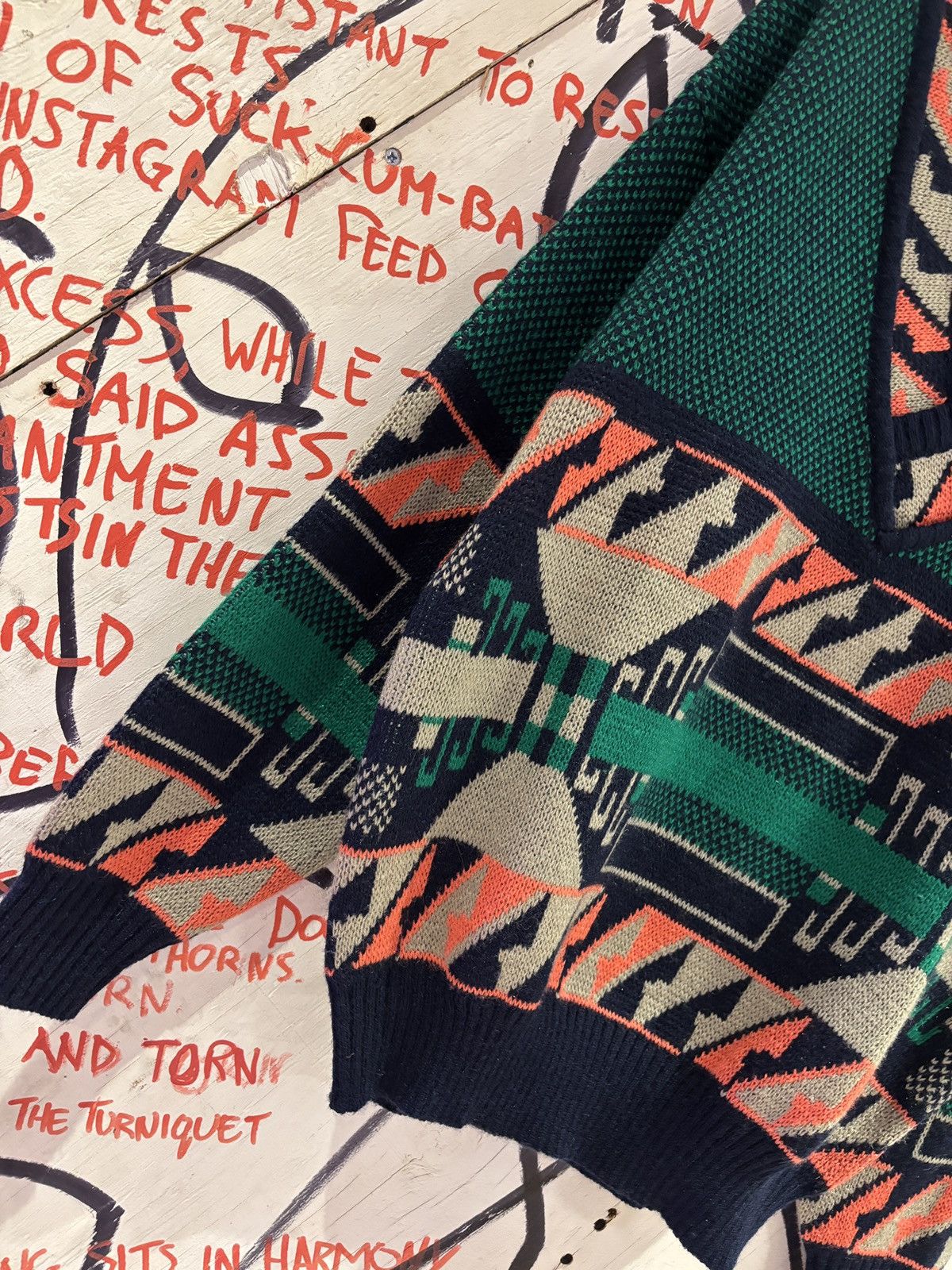 Vintage 90s John Henry Wool Blend Aztec South Western V Neck Sweater Size US M / EU 48-50 / 2 - 3 Thumbnail