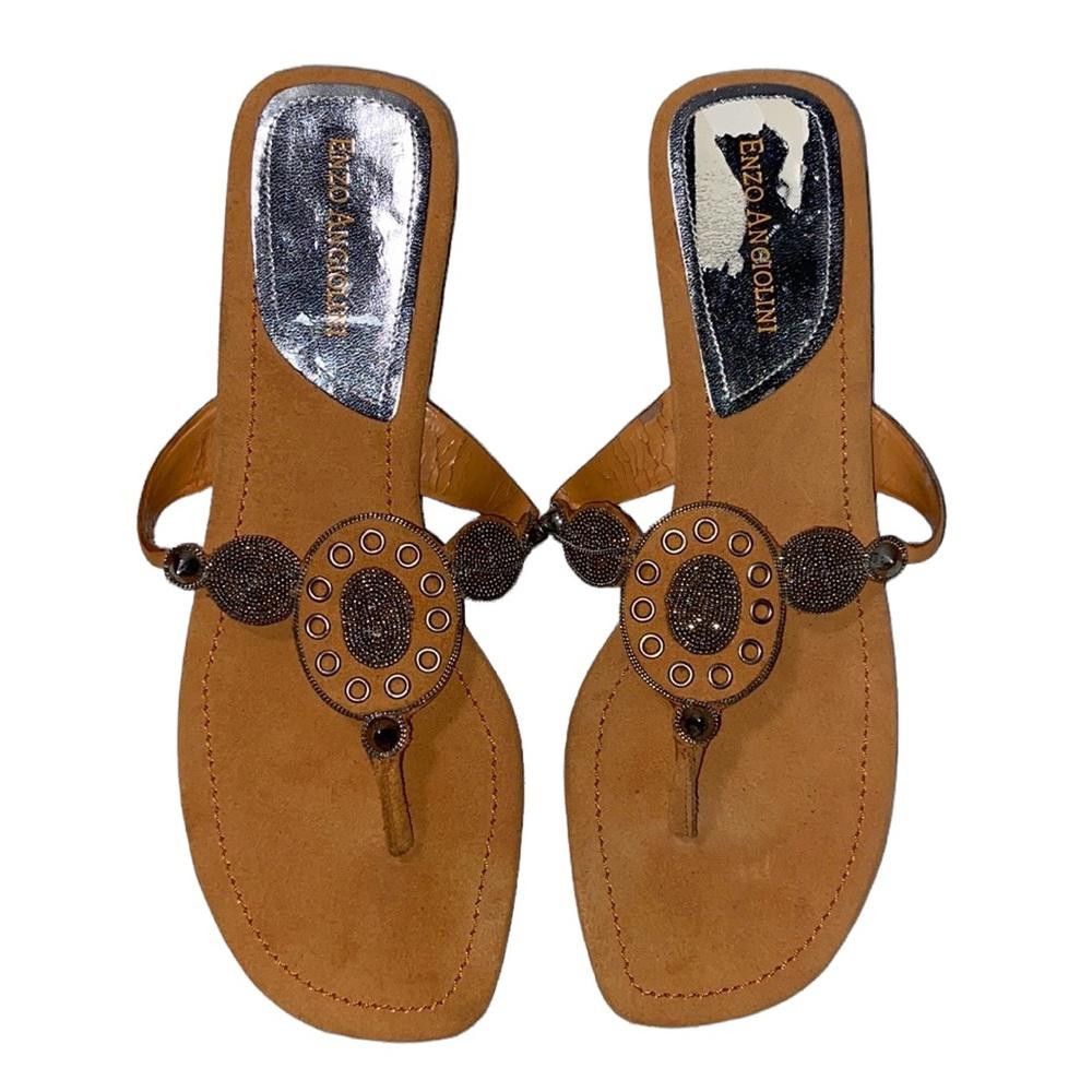 Designer Enzo Angiolini l Tan Studded Thong Sandals Size 8 Size US 8 / IT 38 - 1 Thumbnail
