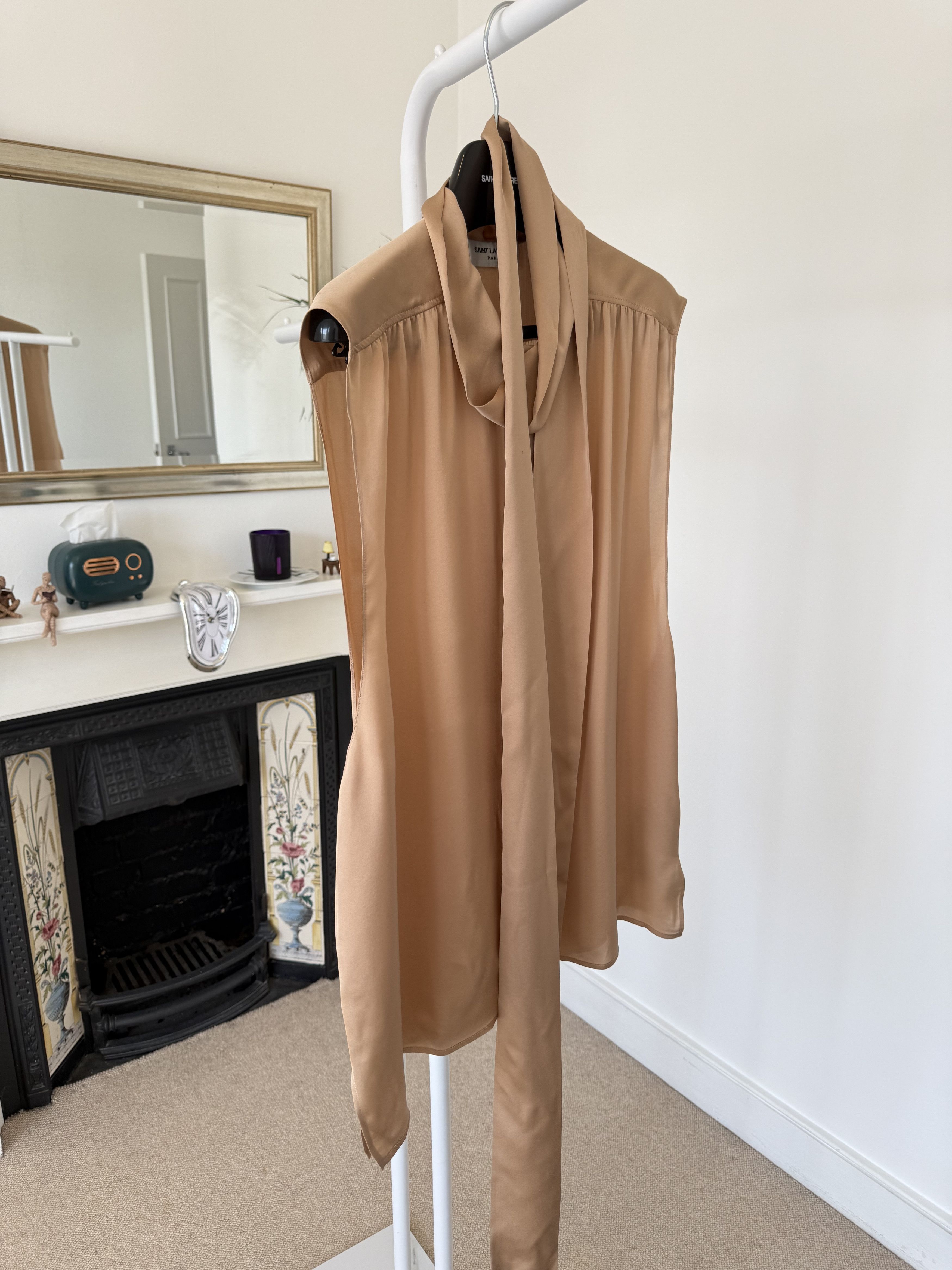 Saint Laurent Paris SS23 Saint Laurent Lavalliere-Neck Tunic Shirt in Silk Satin Size US S / EU 44-46 / 1 - 3 Thumbnail