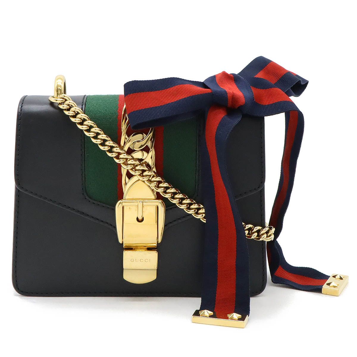 Gucci Gucci Leather Sylvie Mini Chain Shoulder Bag 431666 Leather Shoulder Bag 431666 in Black, Women's