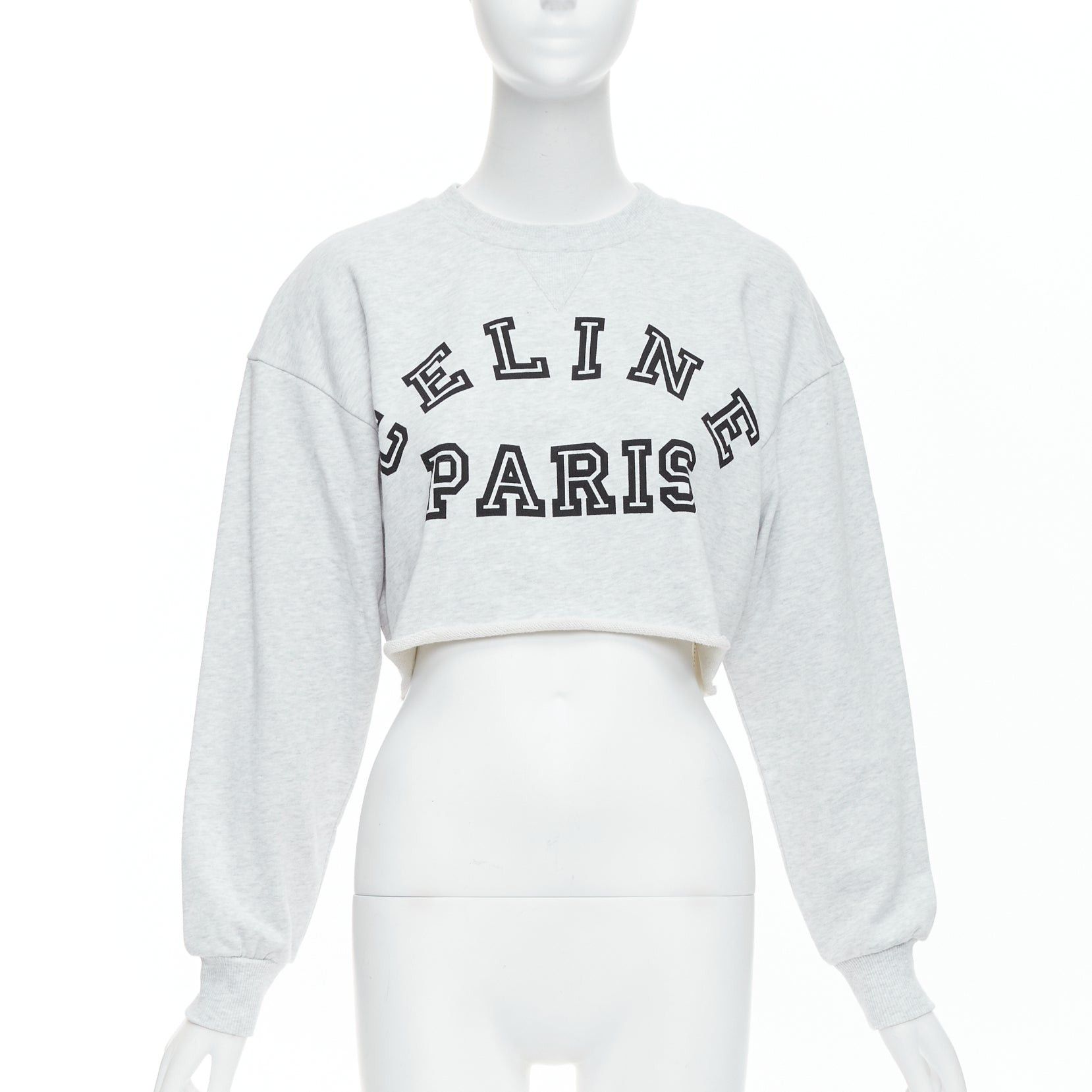 Celine CELINE Runway grey cotton varsity logo cutoff sweatshirt crop top S Size M / US 6-8 / IT 42-44 - 1 Thumbnail