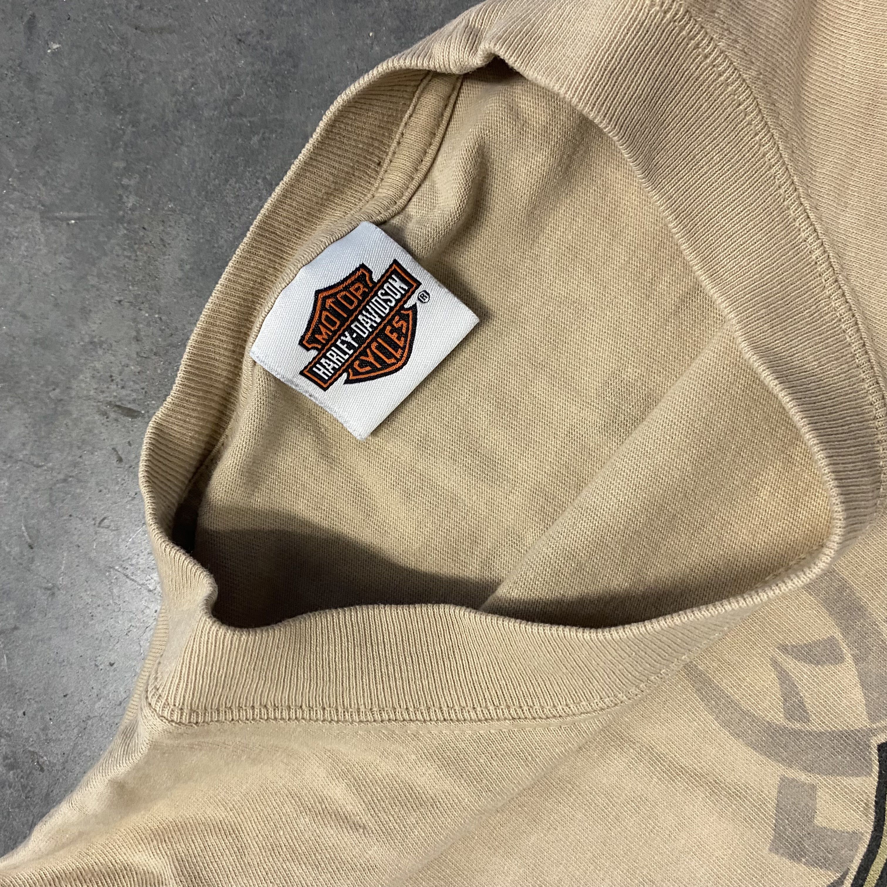 Harley Davidson × Vintage VINTAGE Y2K HARLEY FLAMES TAN LONGSLEEVE SHIRT CALIFORNIA XL Size US XL / EU 56 / 4 - 4 Thumbnail
