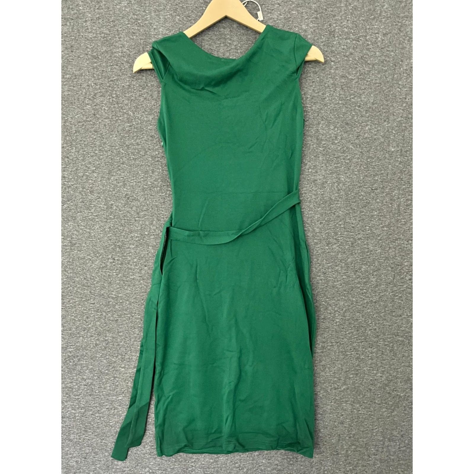 Vintage Liyinxi Sheath Dress S Green Casual Work Cocktail Party Knee Length Sleeveless Cowl Neck Pullover Stretch Faux Wrap Solid Women Dressy Size S / US 4 / IT 40 - 2 Thumbnail