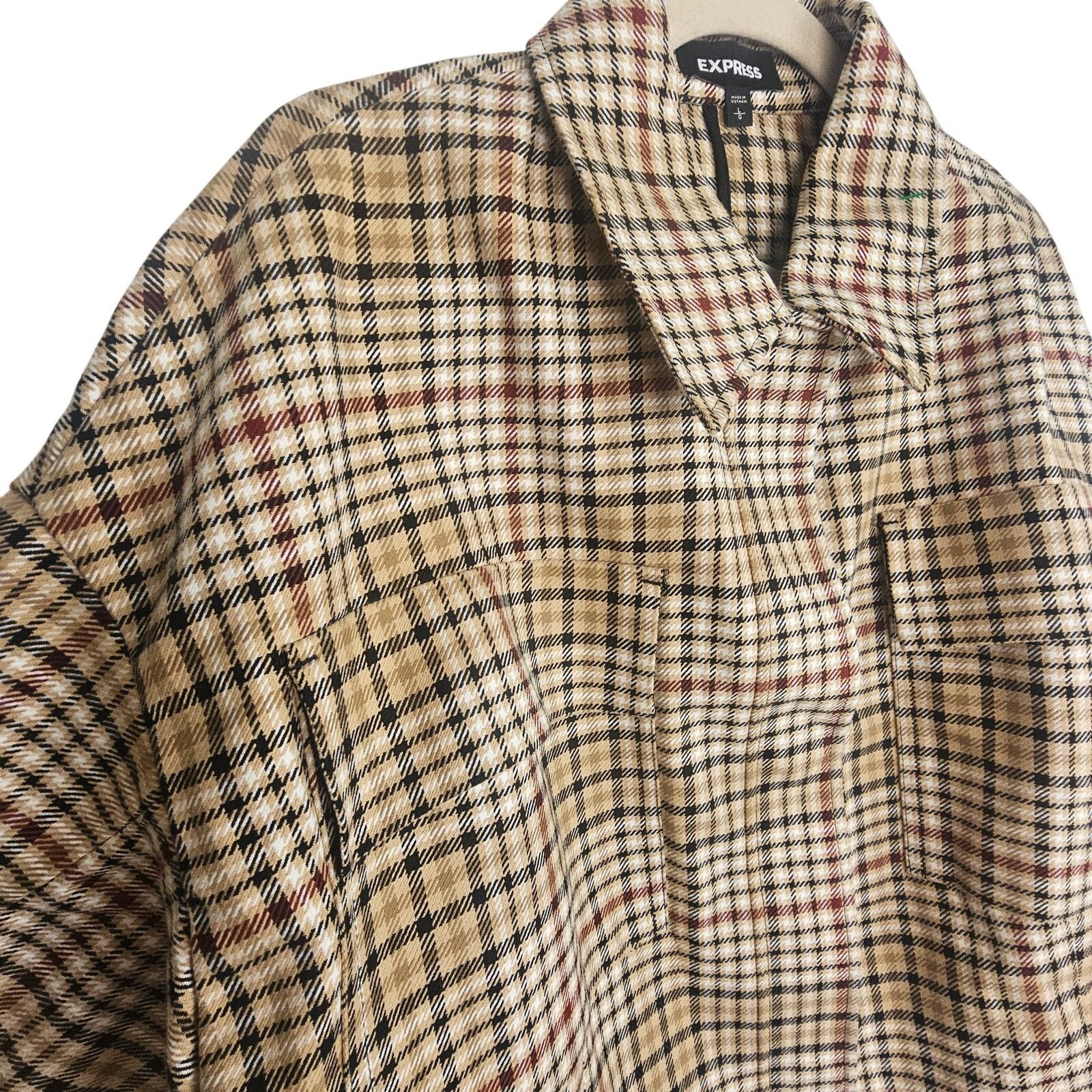 Express Express Womens Plaid Boxy Snap Front Cropped Jacket Size L Size L / US 10 / IT 46 - 5 Thumbnail