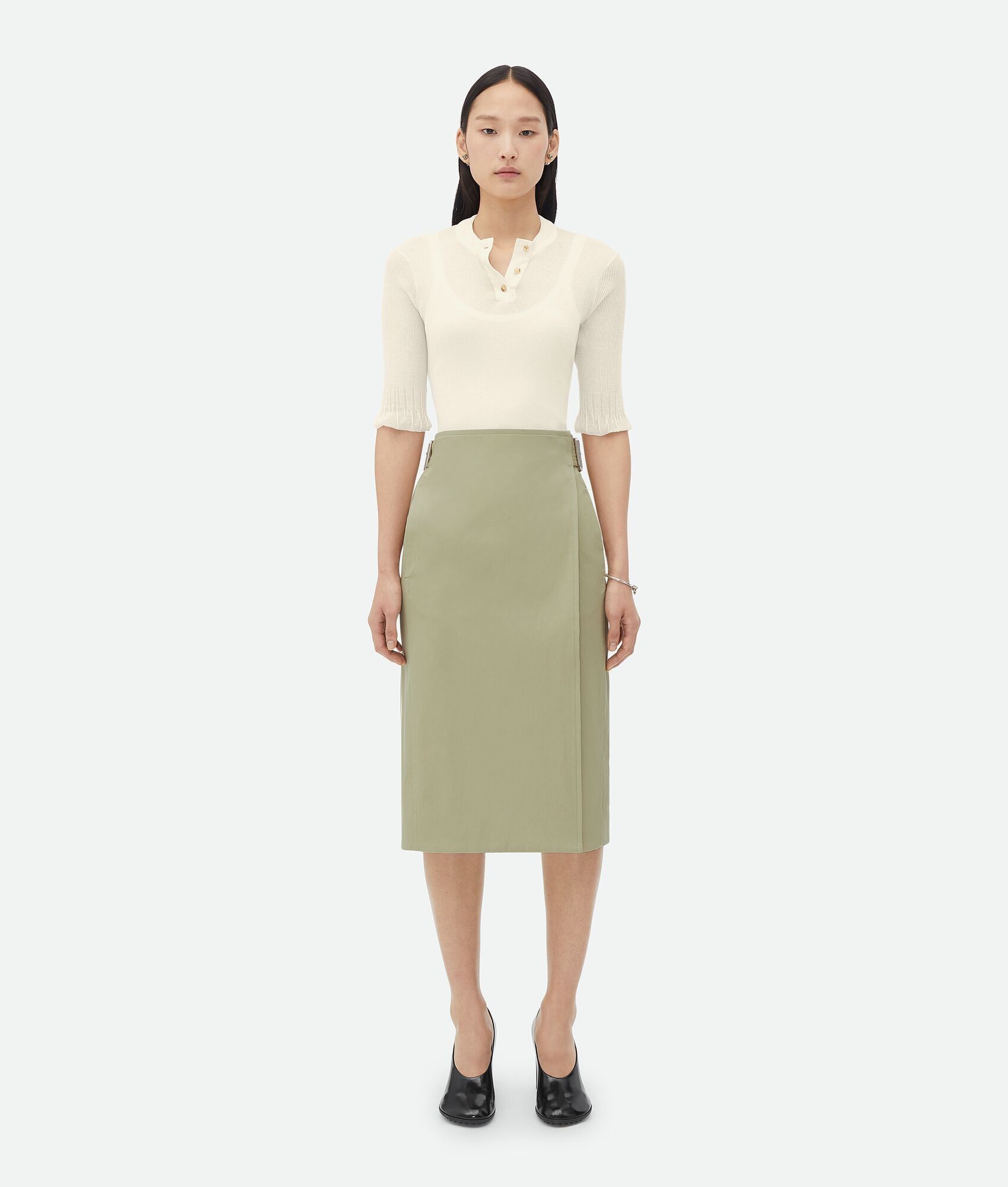Bottega Veneta o1n1vont0625 Cotton Twill Midi Skirt in Travertine Size 27" / US 4 / IT 40 - 1 Thumbnail