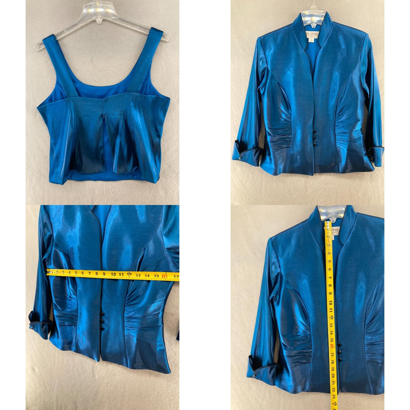 Vintage VINTAGE JR Nites By Carol Lin Womens Shirt Blouse 10 Blue 70s 80s Shoulder Pads Satin Polyester Blend V-Neck Long Sleeve Button Size L / US 10 / IT 46 - 8 Thumbnail