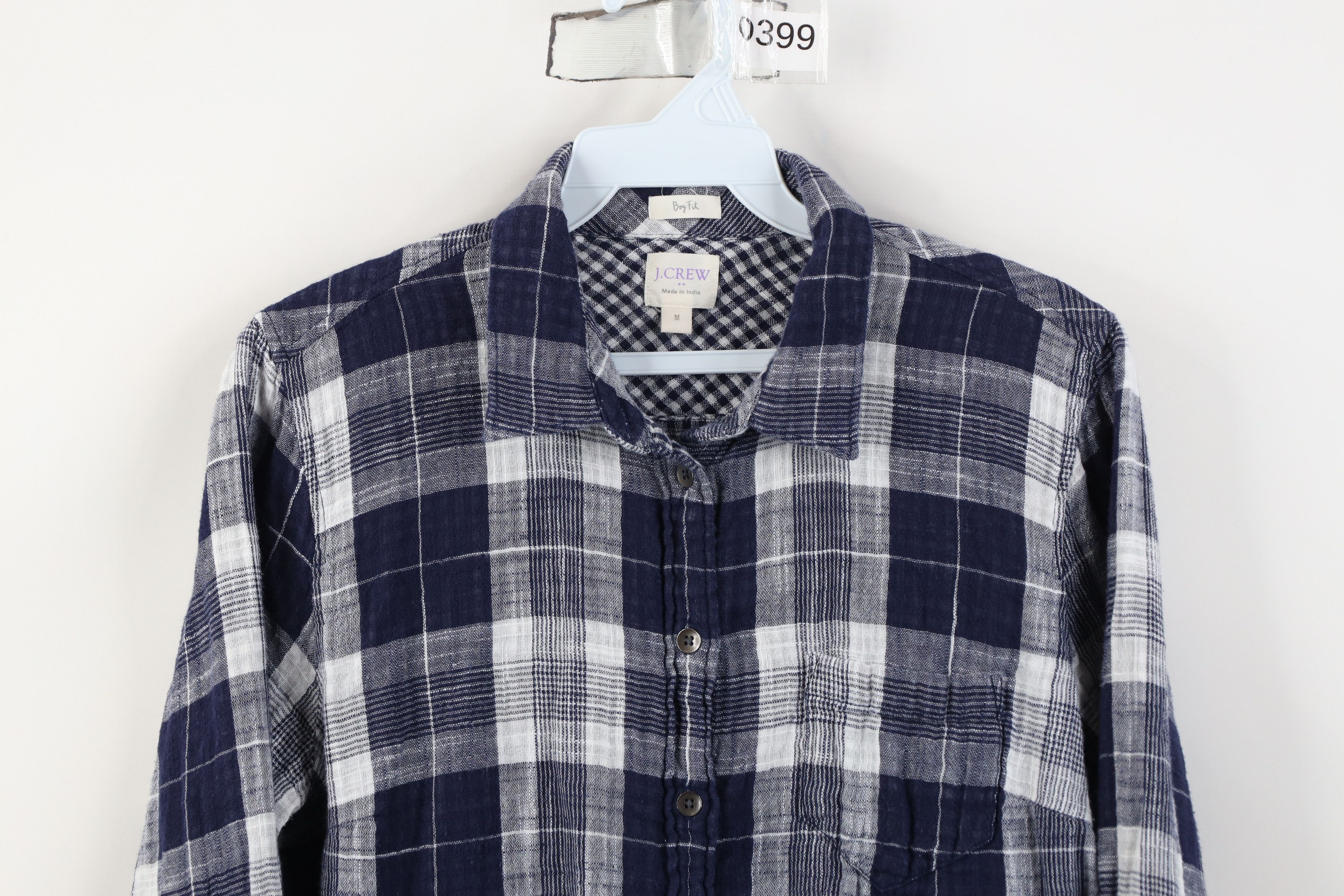 J.Crew J Crew Gauzy Cotton Knit Collared Button Shirt Blue Plaid Size M / US 6-8 / IT 42-44 - 2 Thumbnail