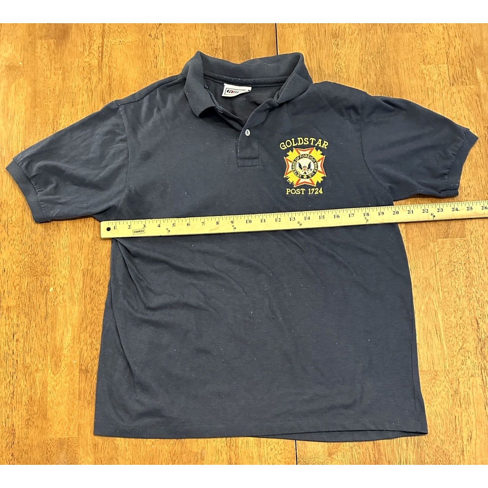 Hanes VINTAGE 80s Polo Shirt Navy Blue Veterans Medium Mens Size US M / EU 48-50 / 2 - 4 Thumbnail
