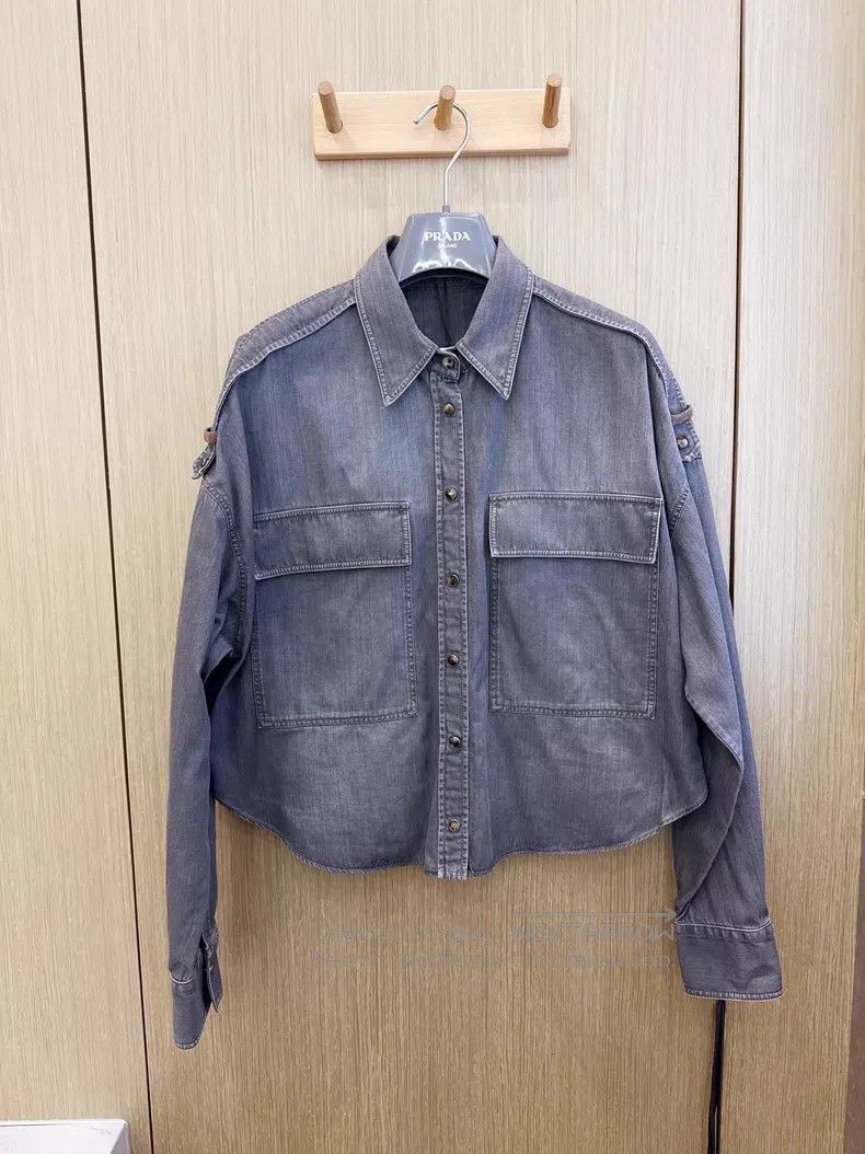 Brunello Cucinelli Brunello Cucinelli Smoky gray vintage denim shirt jacket Size M / US 6-8 / IT 42-44 - 1 Thumbnail
