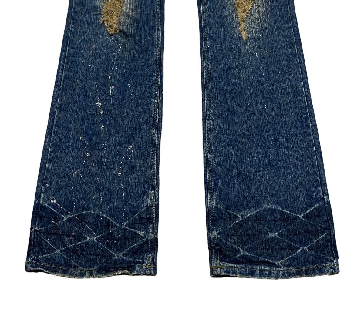Le Grande Bleu (L.G.B.) Rare Design Vintage Angelica Roses Flared Waxed Jeans 2000s Size US 31 - 5 Thumbnail