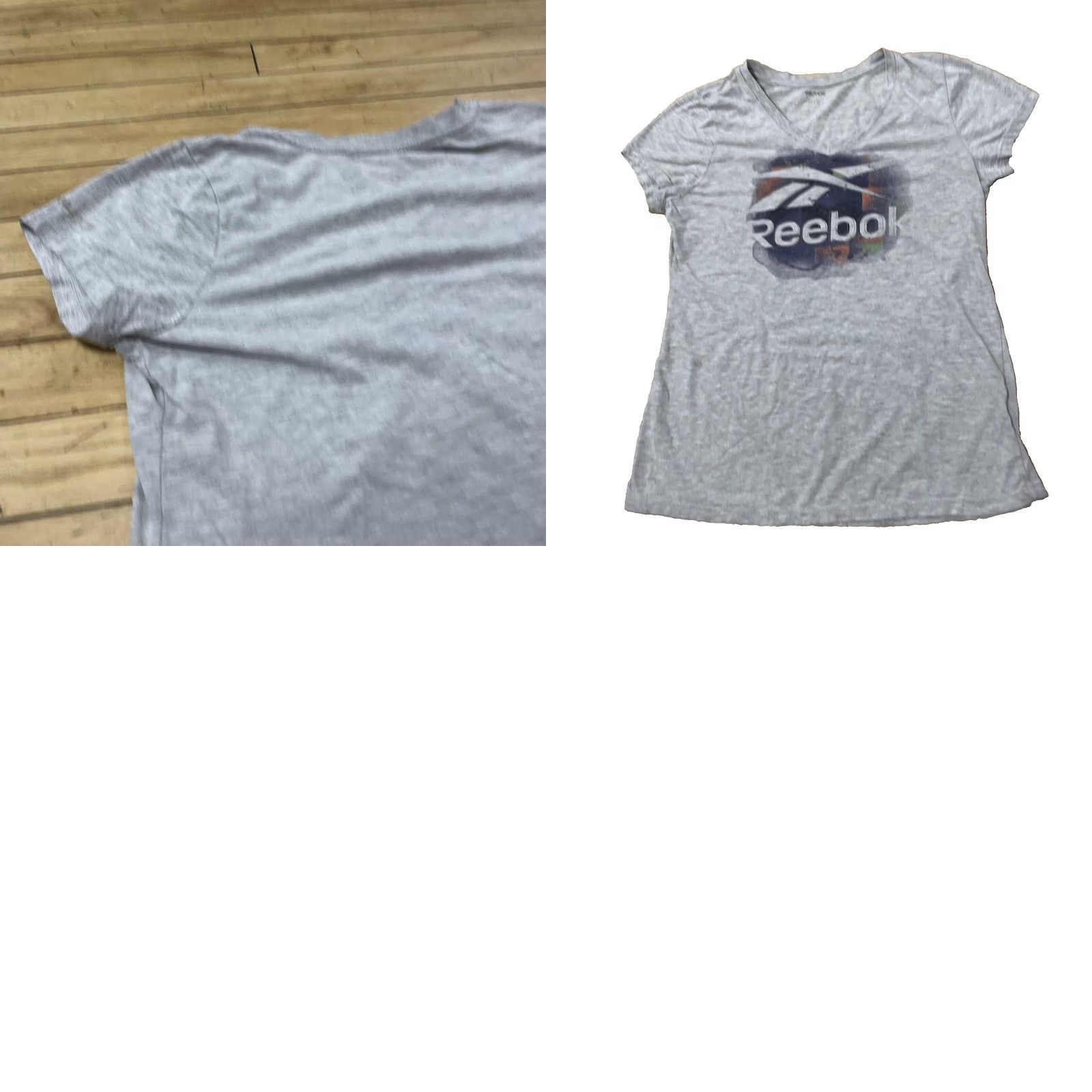 Reebok REEBOK Shirt Womens M Gray Abstract Colorful 90s Y2k Style Graphic Vneck Tee M Size L / US 10 / IT 46 - 11 Thumbnail