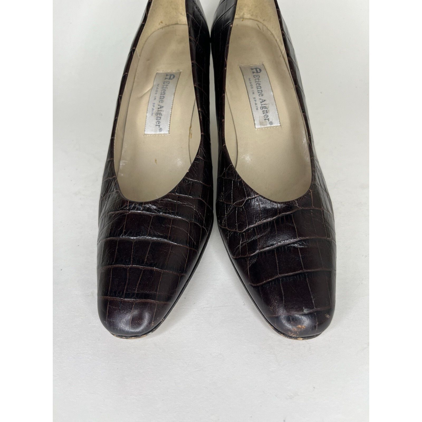 Aigner Etienne Aigner Brown Leather Croc Embossed Heels Women Size Size US 9 / IT 39 - 12 Thumbnail